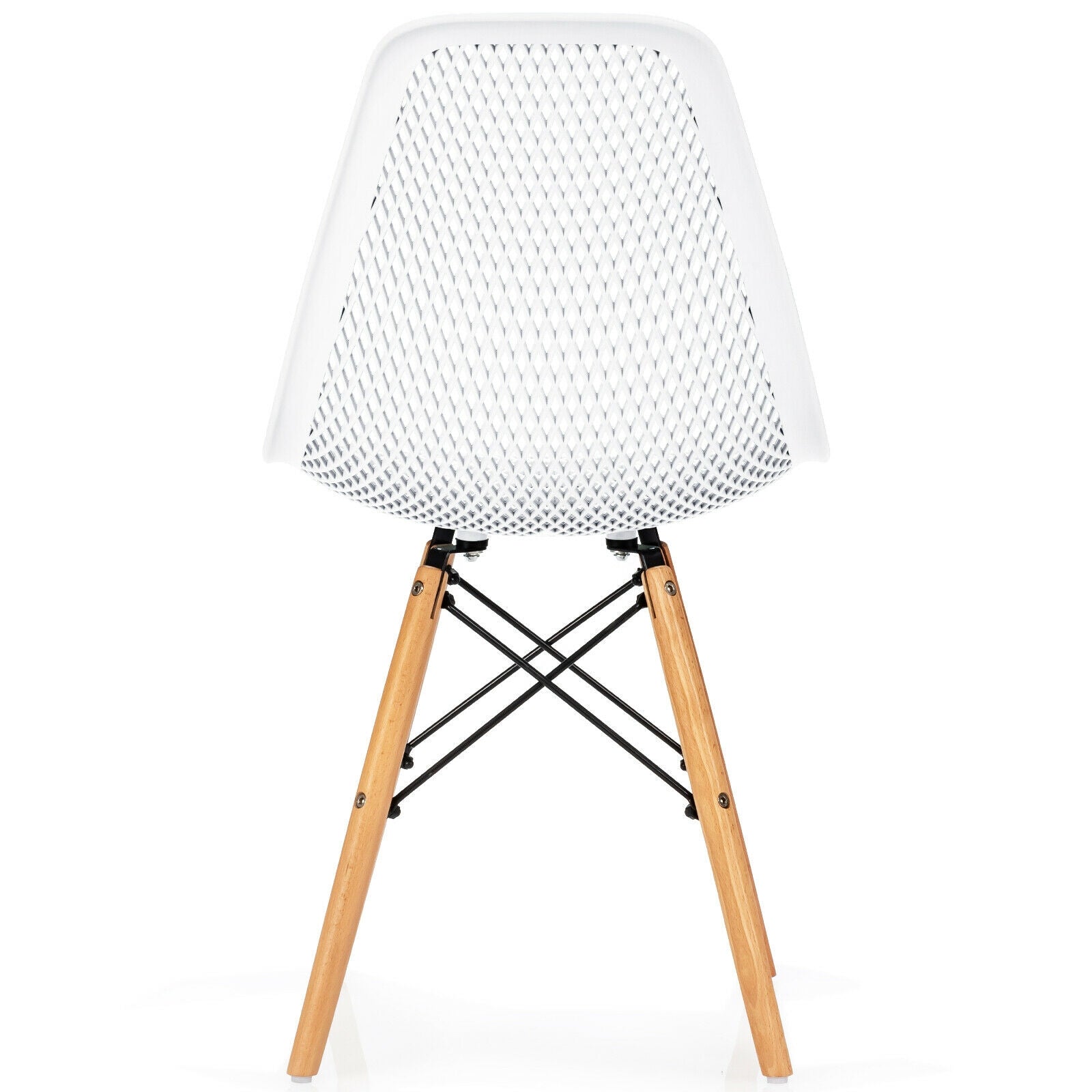 4 Pieces Modern Plastic Hollow Chair Set with Wood Leg-White