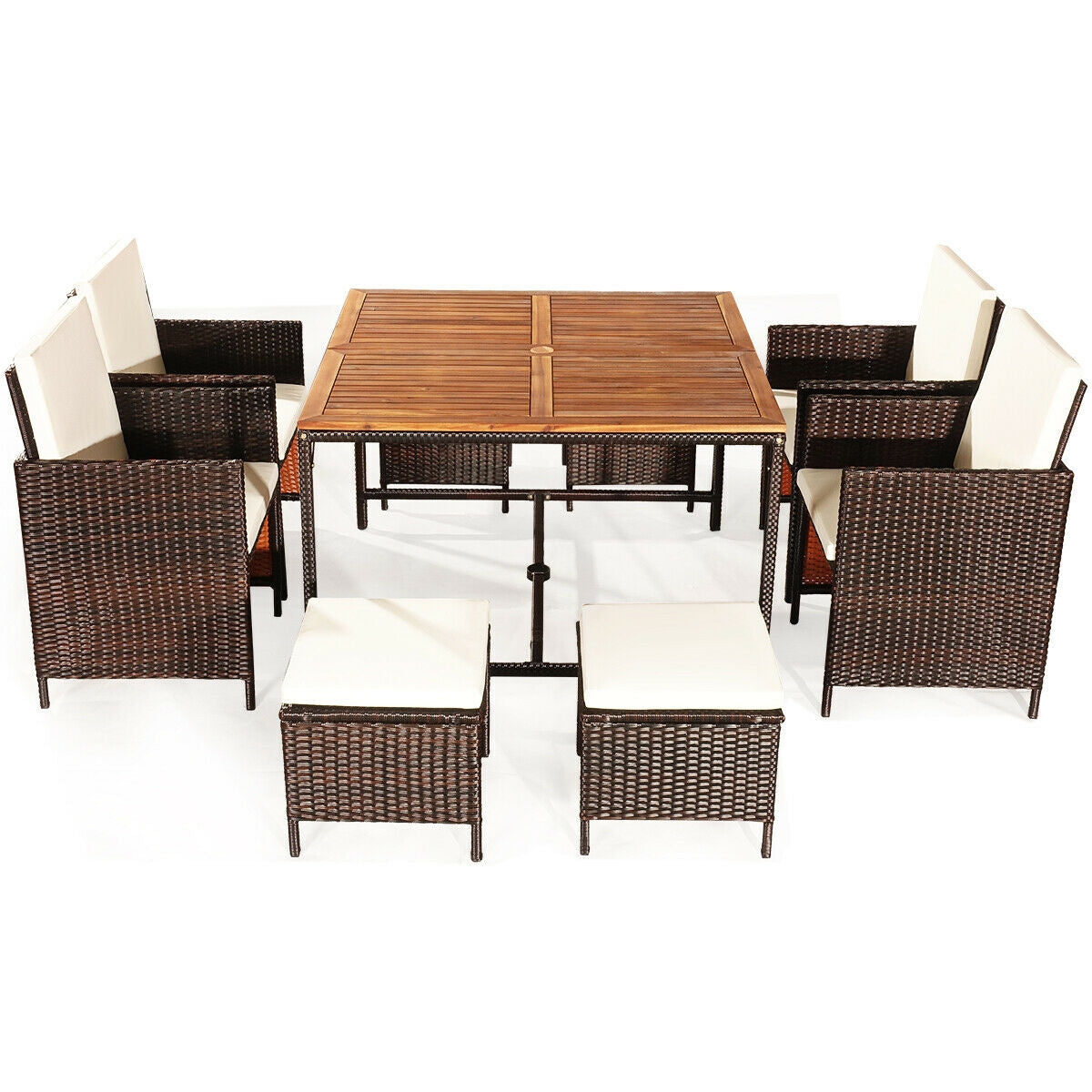 9 Pieces Patio Rattan Dining Cushioned Chairs Set-White 