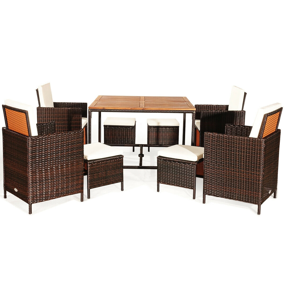 9 Pieces Patio Rattan Dining Cushioned Chairs Set-White 