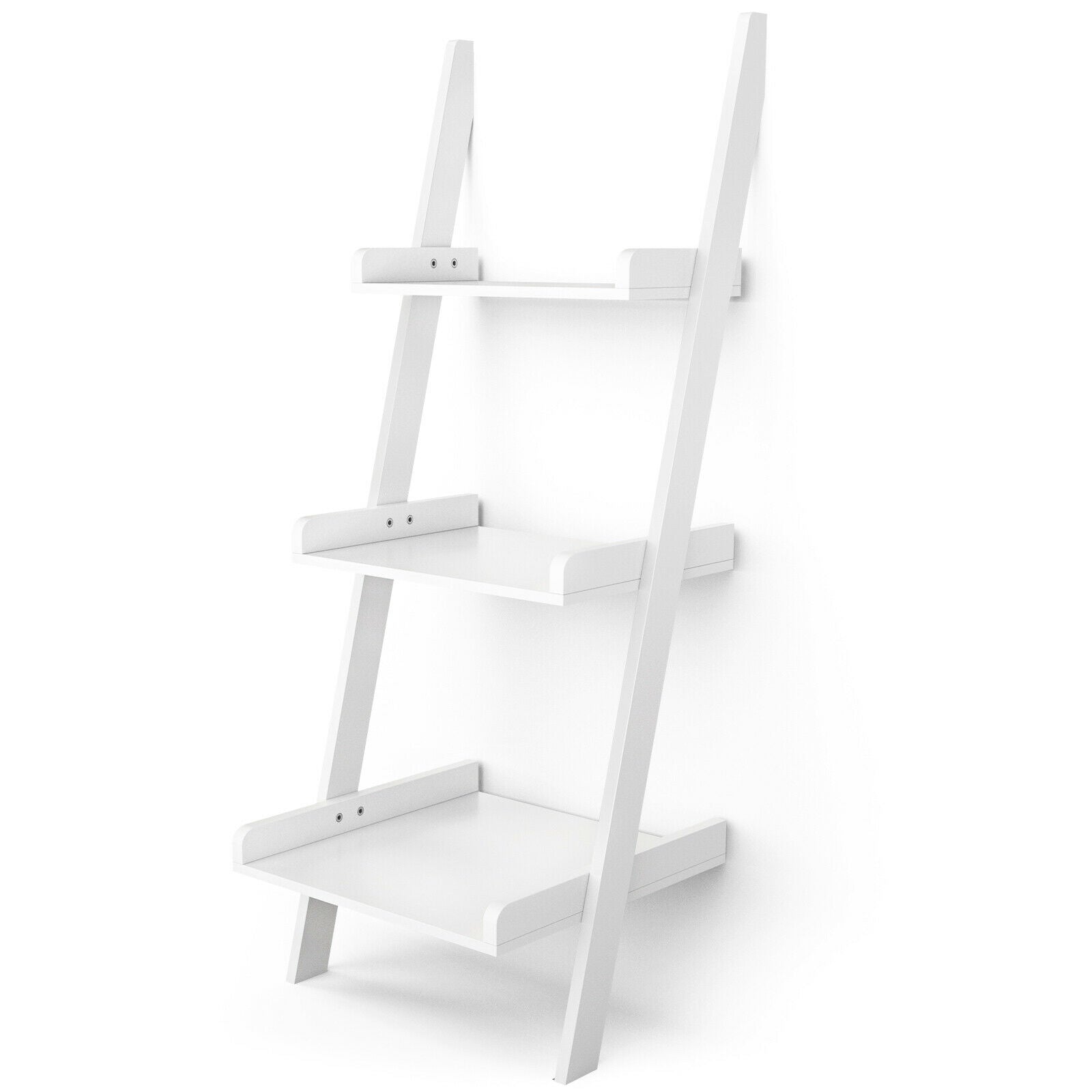 3 Tier Leaning Rack Wall Book Shelf Ladder-White