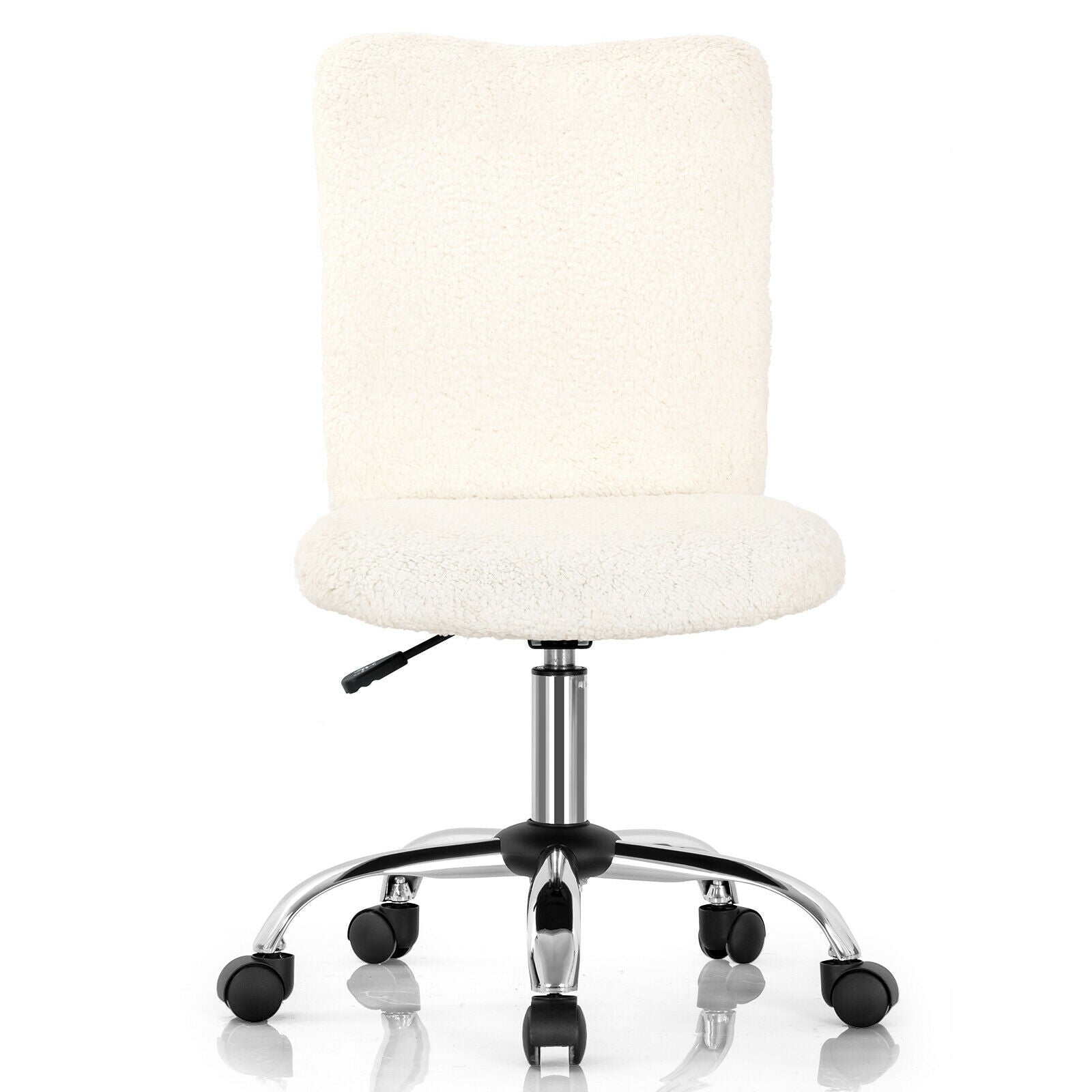 Armless Faux Fur Leisure Office Chair with Adjustable Swivel-White