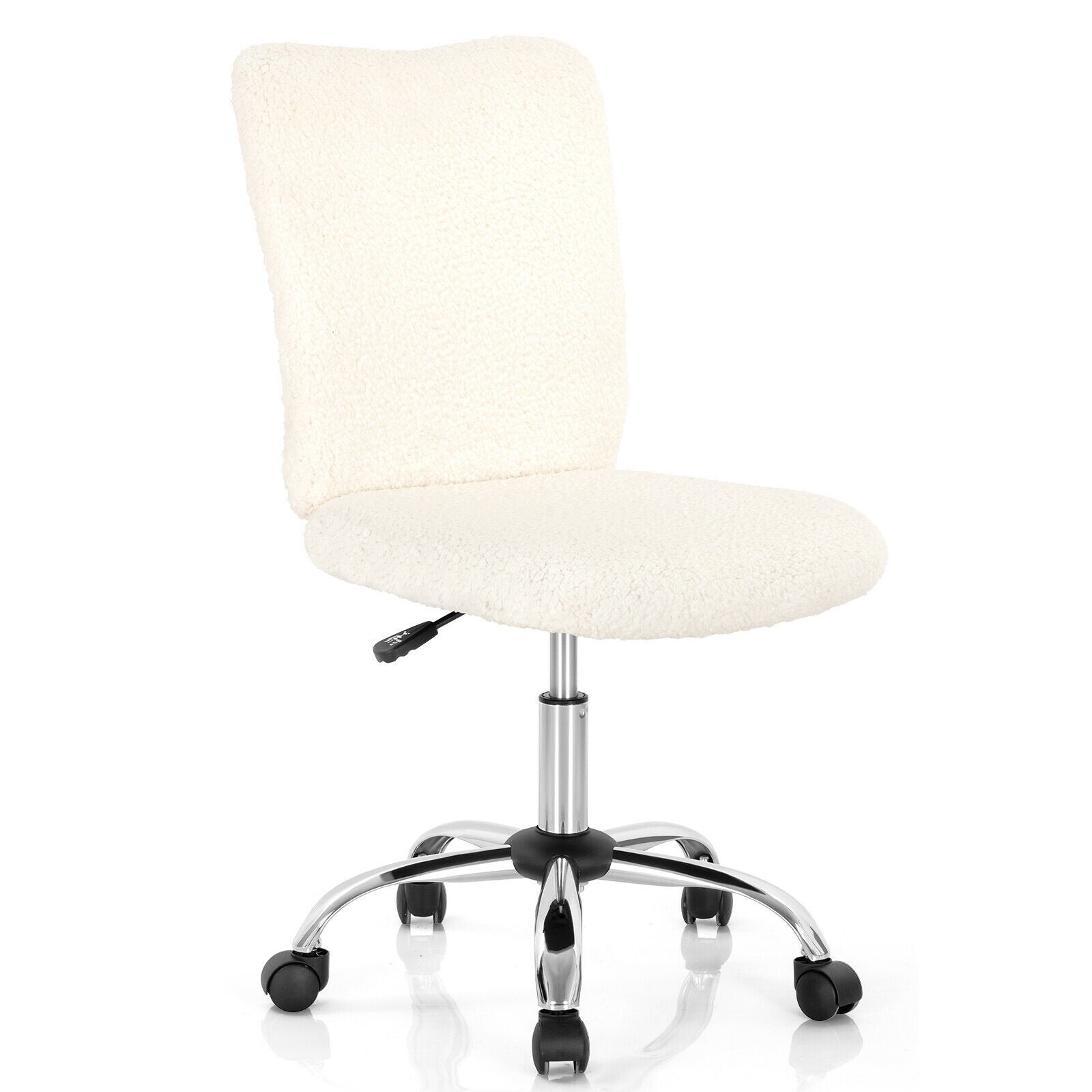 Armless Faux Fur Leisure Office Chair with Adjustable Swivel-White