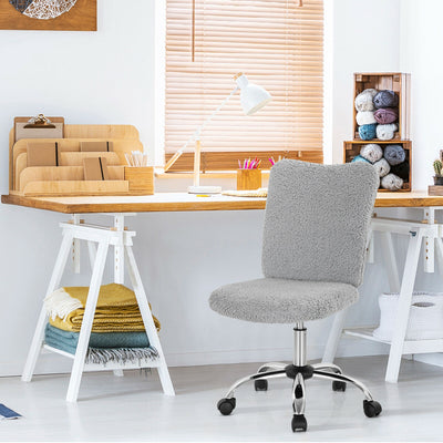 Armless Faux Fur Leisure Office Chair with Adjustable Swivel-Gray 