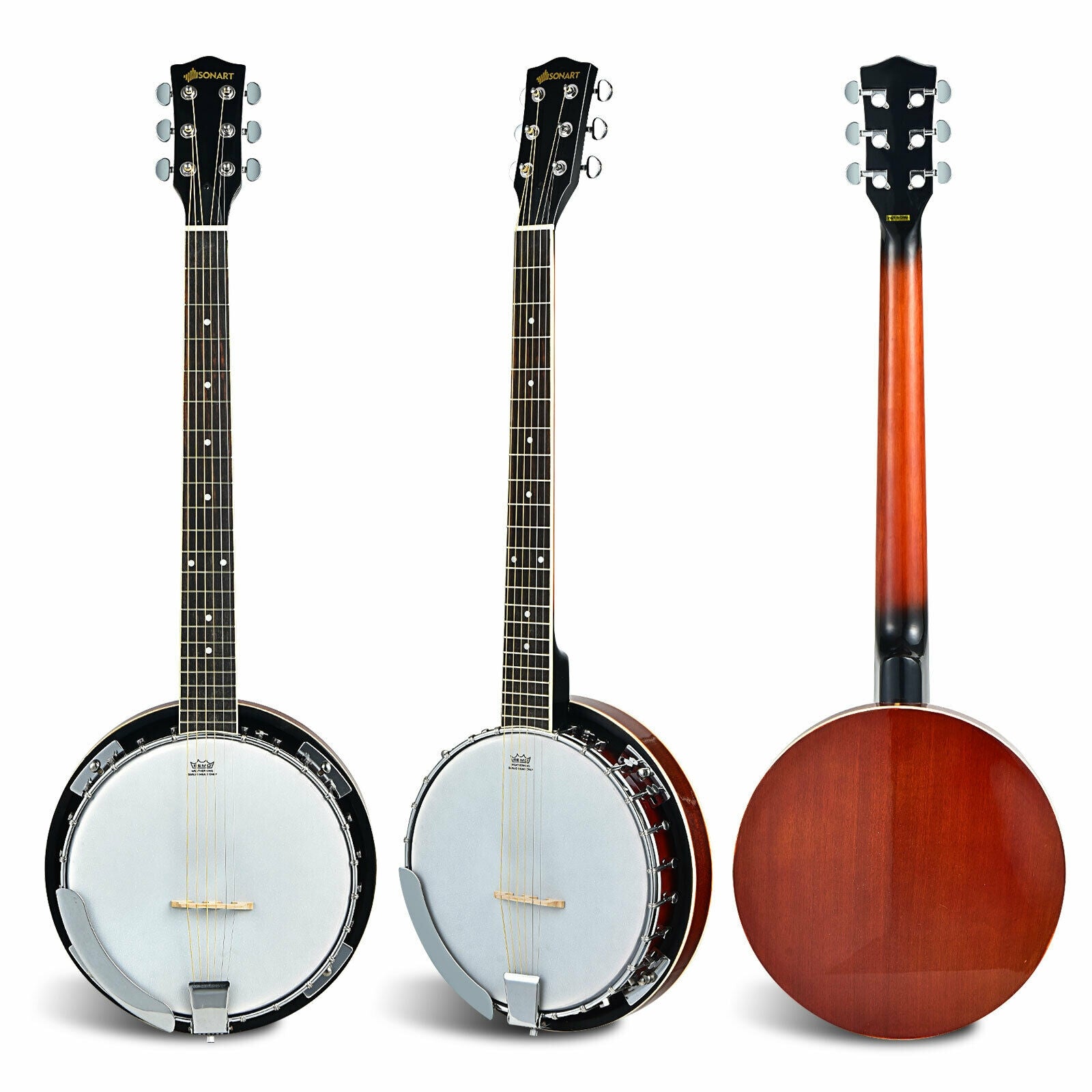 39 Inch Sonart Full Size 6 string 24 Bracket Professional Banjo Instrument with Open Back 