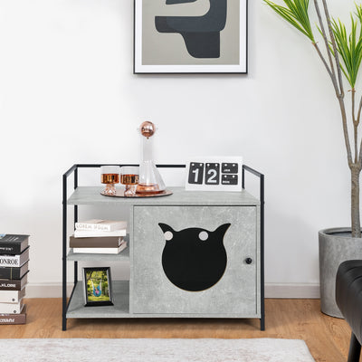 Enclosure Hidden Litter Furniture Cabinet with 2-Tier Storage Shelf-Gray 