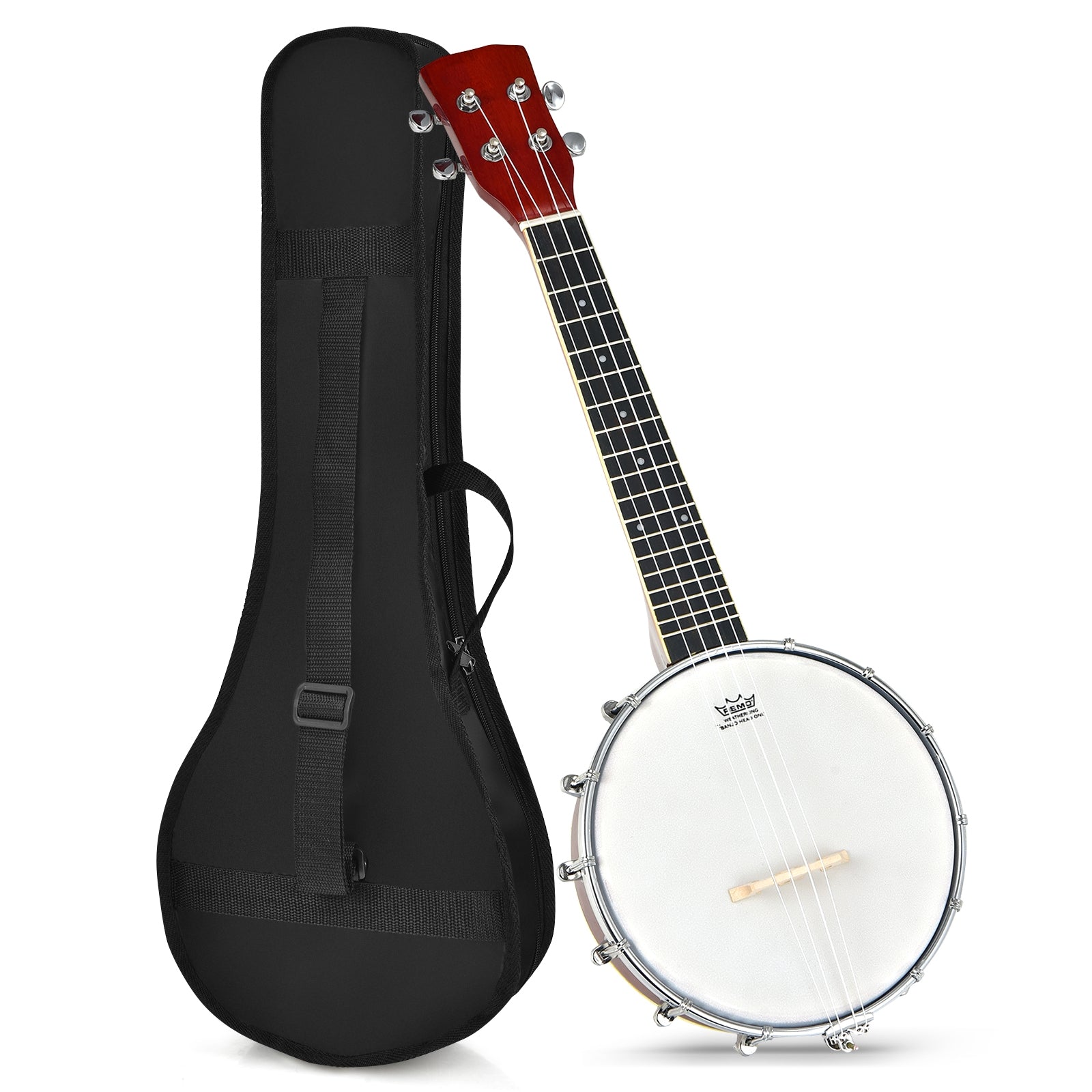 24 Inch Sonart 4-String Banjo Ukulele with Remo Drumhead and Gig Bag 