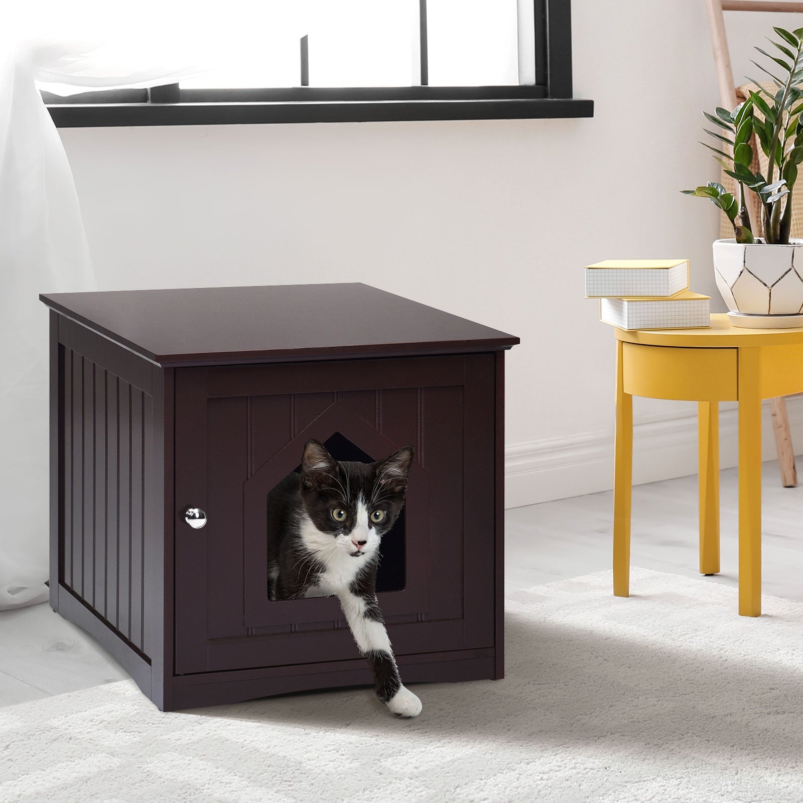 Sidetable Nightstand Weatherproof Multi-function Cat House-Brown