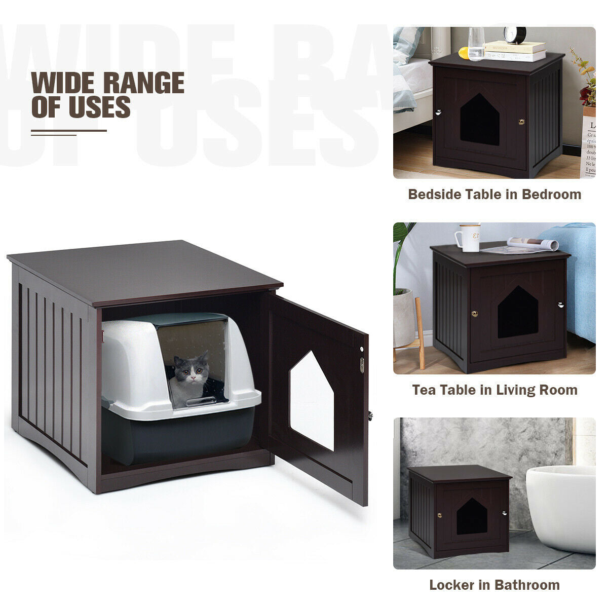 Sidetable Nightstand Weatherproof Multi-function Cat House-Brown