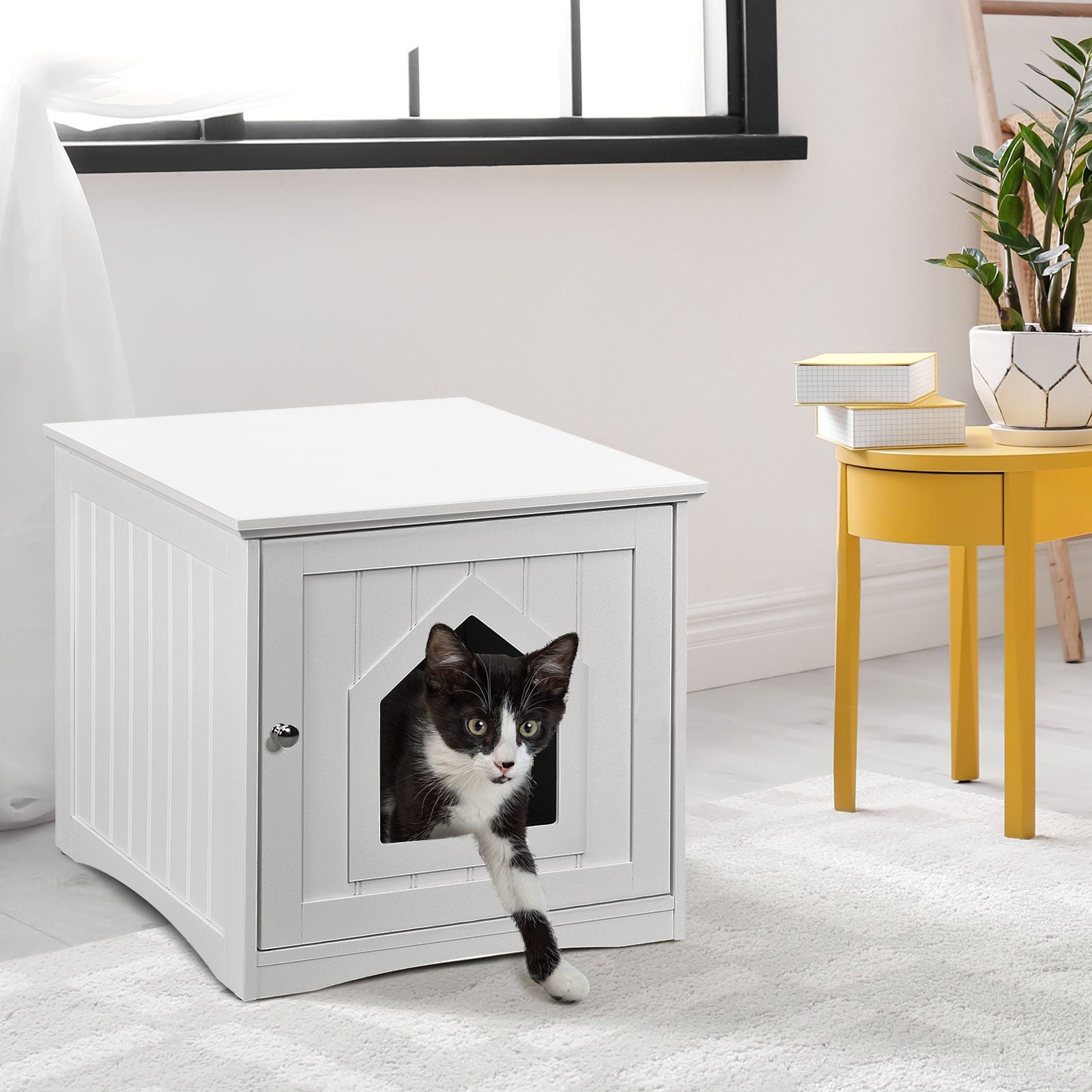 Sidetable Nightstand Weatherproof Multi-function Cat House-White