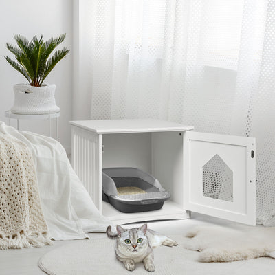 Sidetable Nightstand Weatherproof Multi-function Cat House-White 