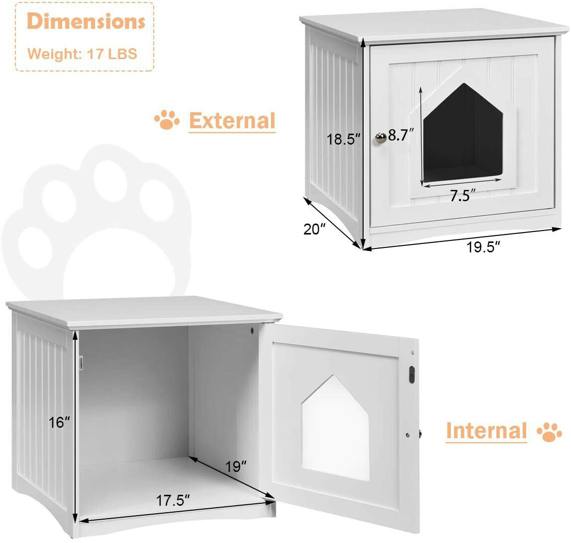 Sidetable Nightstand Weatherproof Multi-function Cat House-White