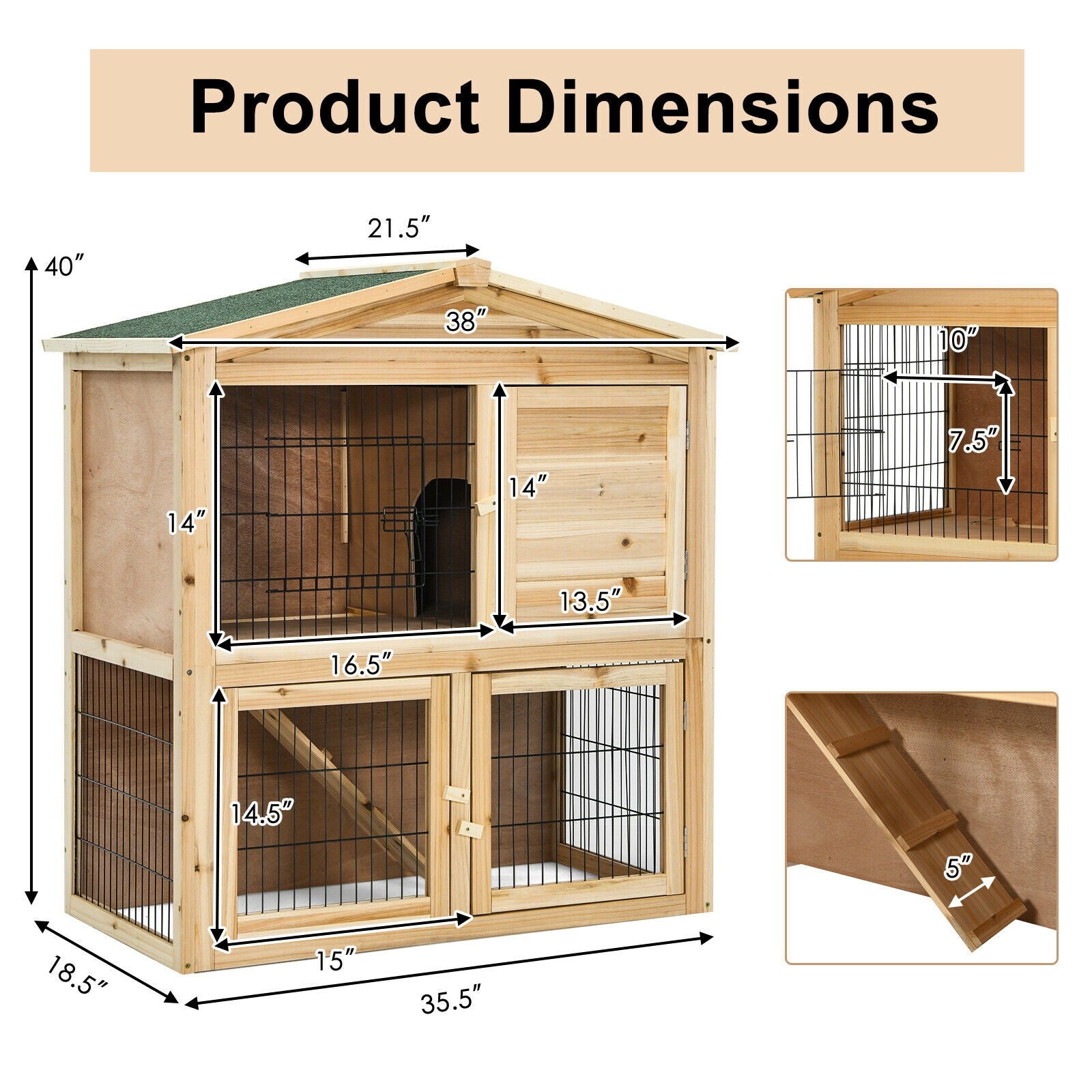 35 Inch Wooden Chicken Coop with Ramp