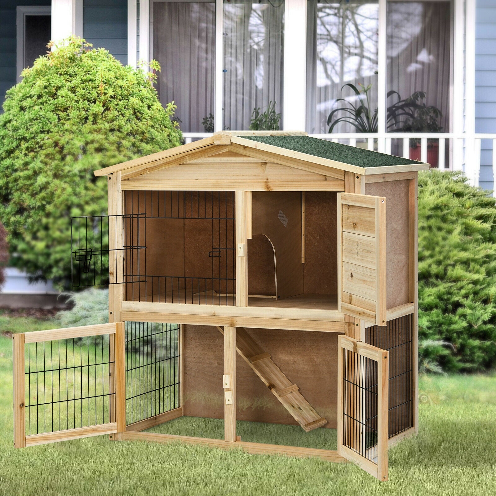 35 Inch Wooden Chicken Coop with Ramp