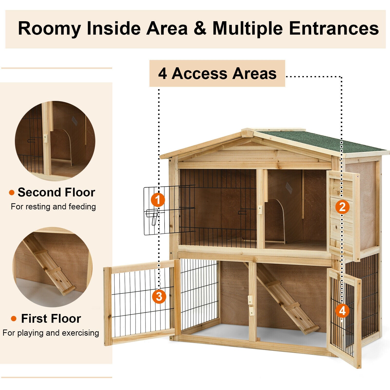 35 Inch Wooden Chicken Coop with Ramp