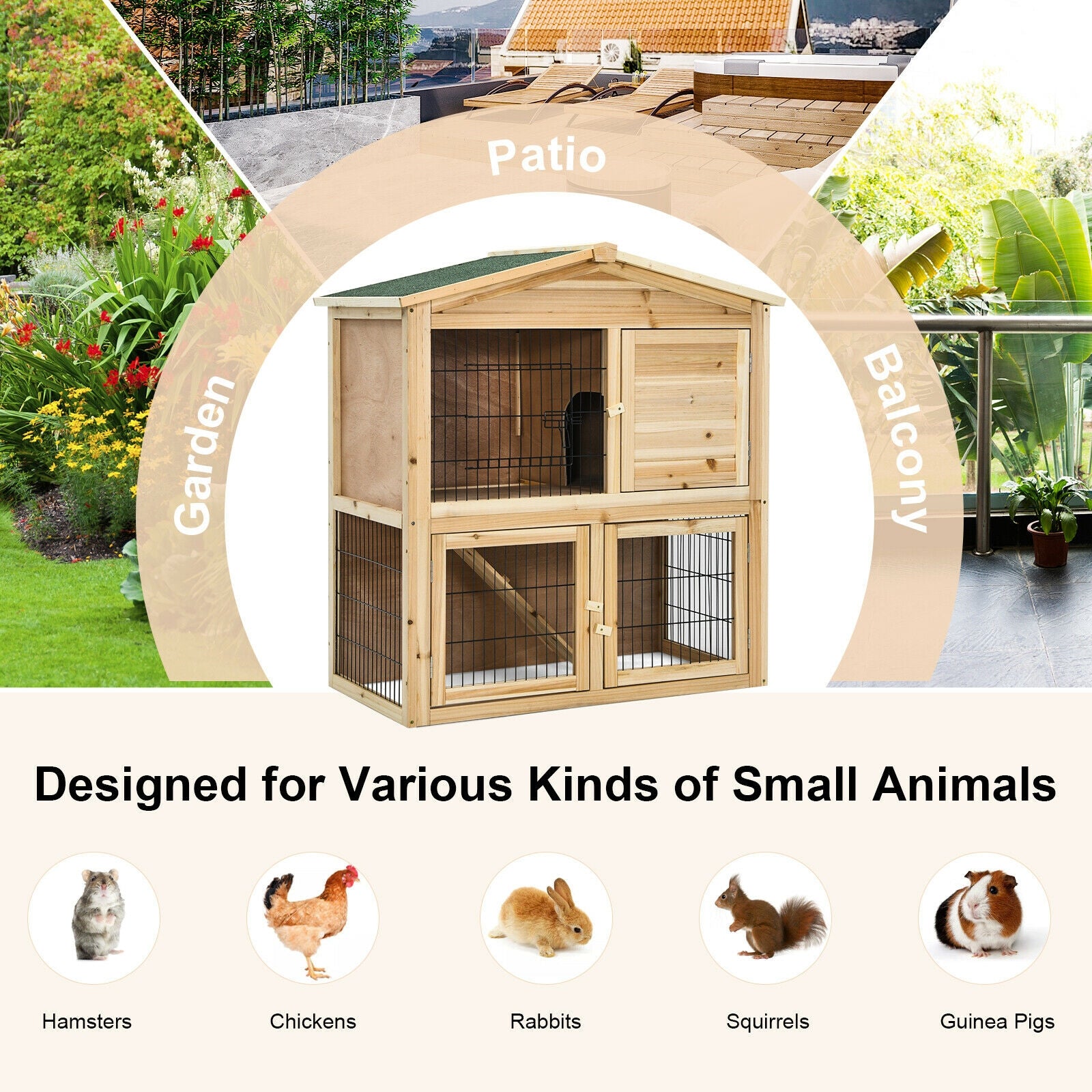 35 Inch Wooden Chicken Coop with Ramp