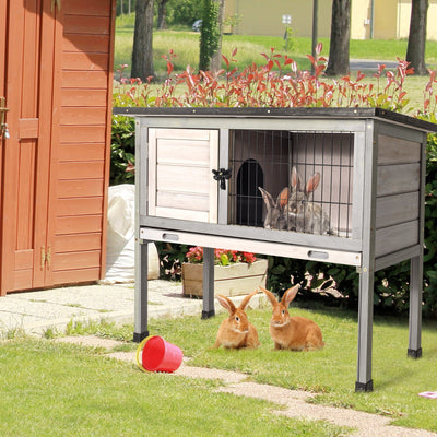 Small Elevated Rabbit Hutch with Hinged Asphalt Roof and Removable Tray 