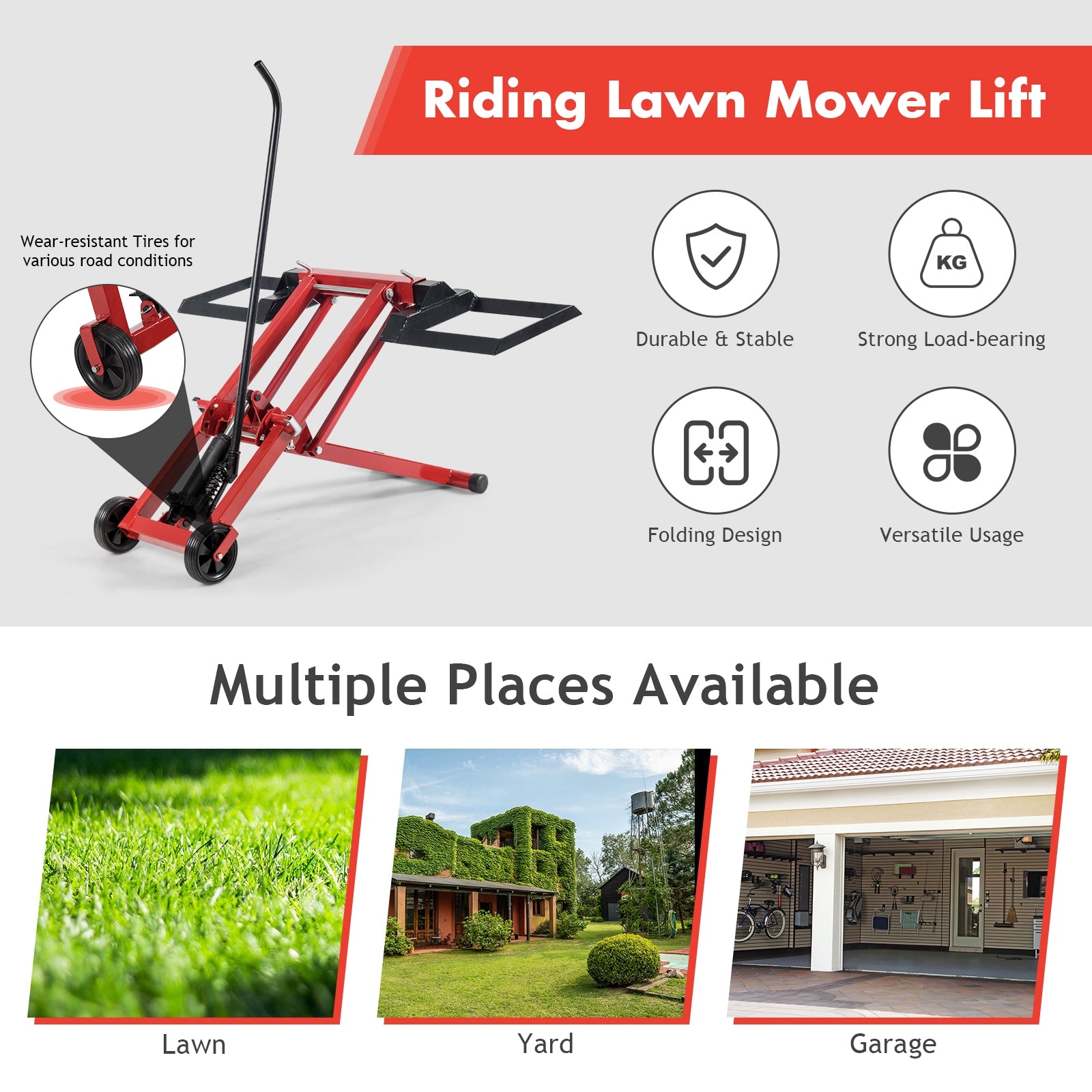 Hydraulic Lawnmower Lift Jack for Tractors and Zero Turn Riding Lawn Mowers 