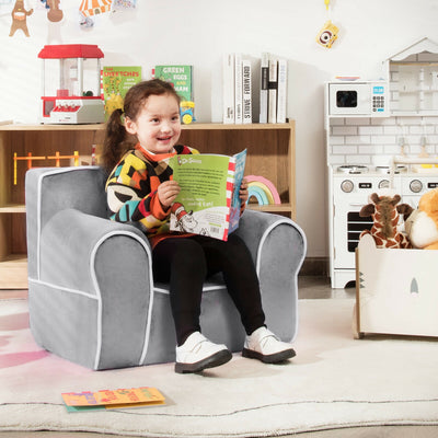 Upholstered Kids Sofa with Velvet Fabric and High-Quality Sponge-Gray 