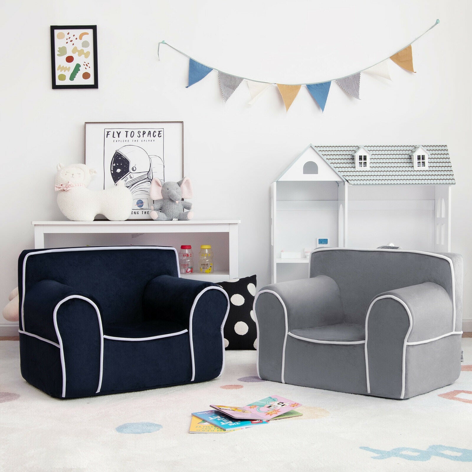 Upholstered Kids Sofa with Velvet Fabric and High-Quality Sponge-Navy