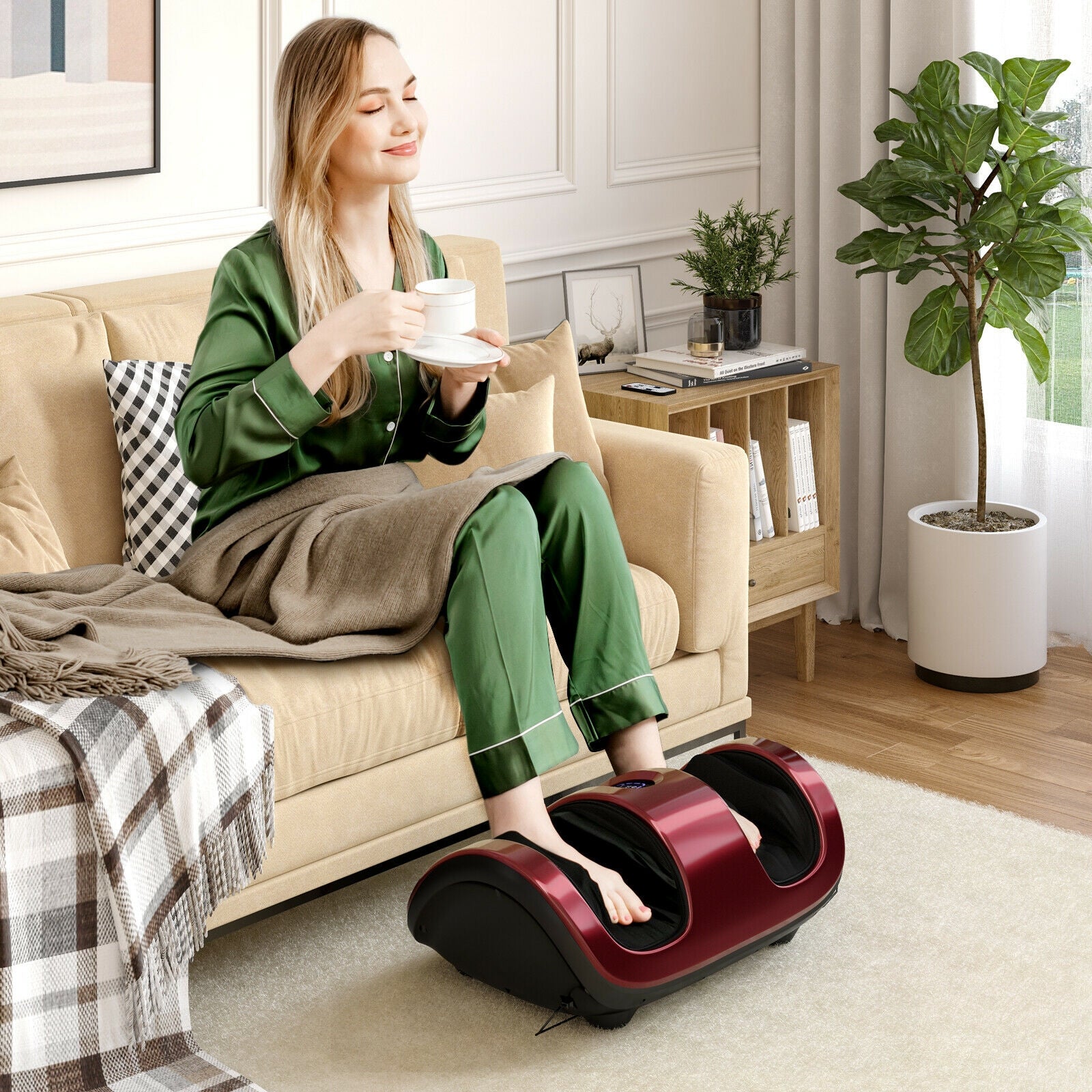 Shiatsu Foot Massager with Kneading and Heat Function-Red