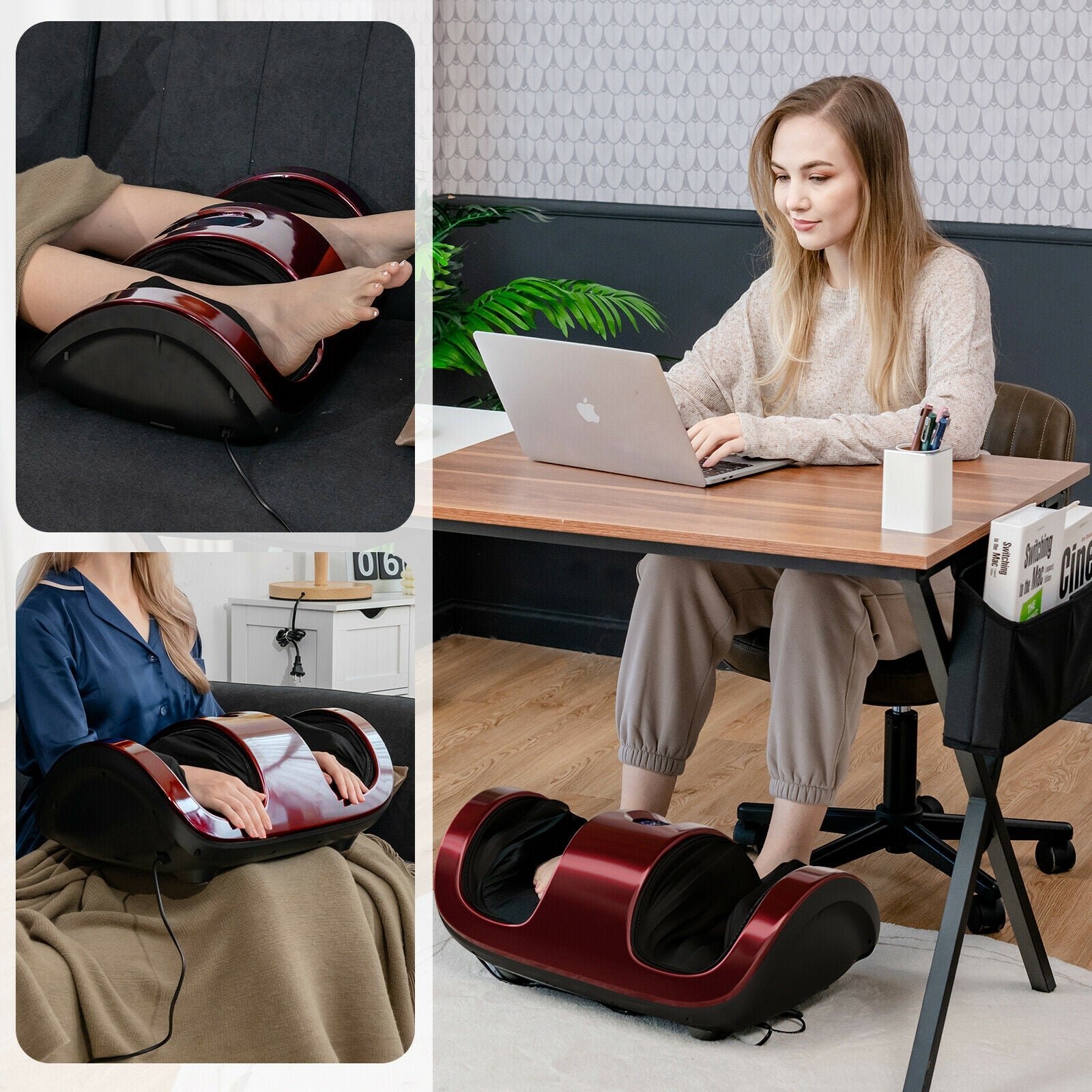 Shiatsu Foot Massager with Kneading and Heat Function-Red