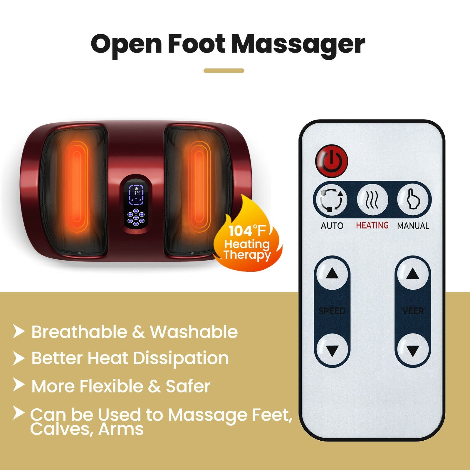 Shiatsu Foot Massager with Kneading and Heat Function-Red