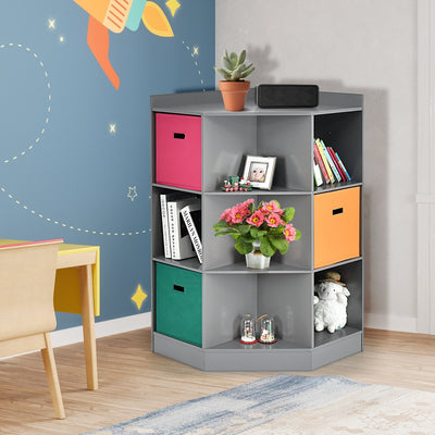 3-Tier Kids Storage Shelf Corner Cabinet with 3 Baskets-Gray 