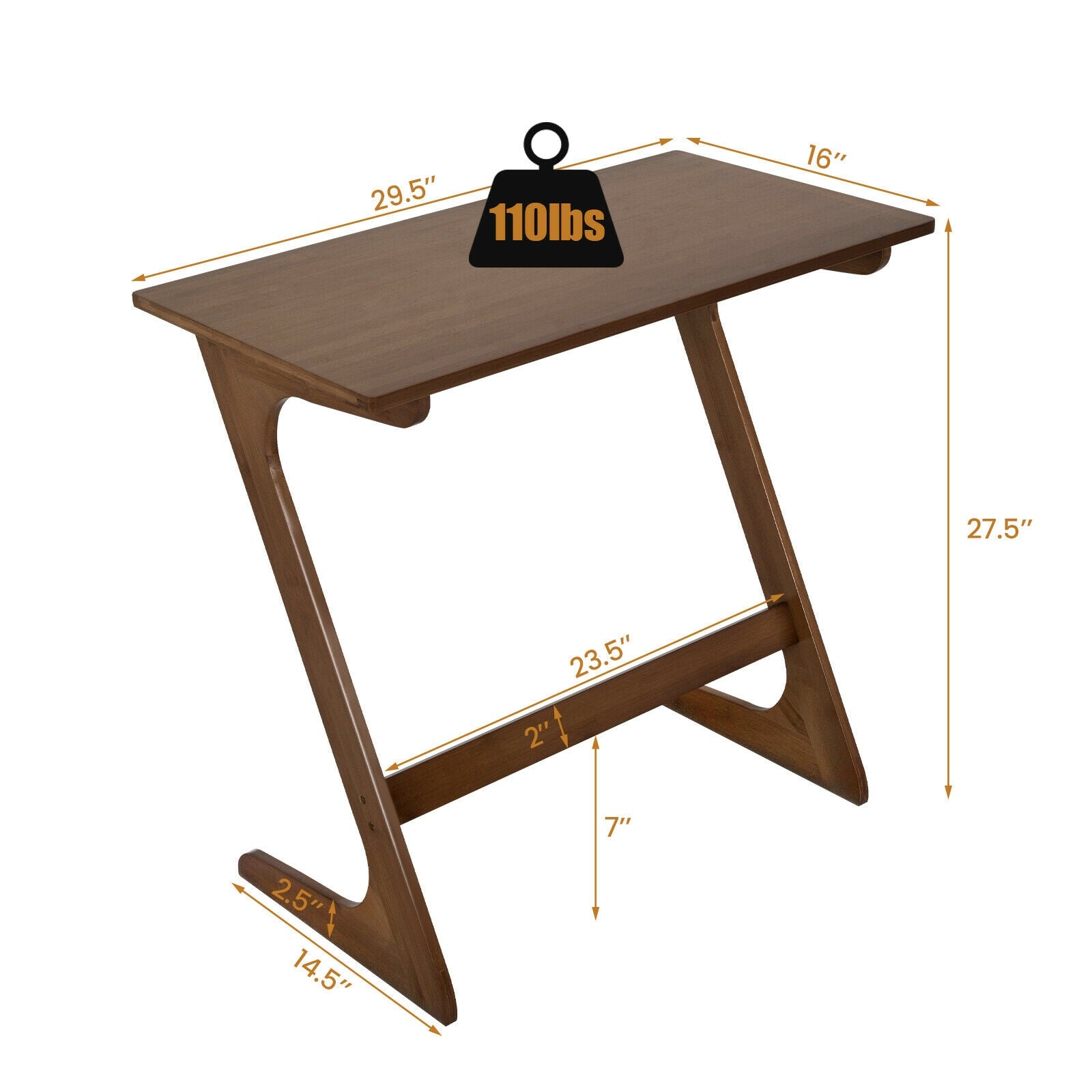 Bamboo Z-Shaped Spacious Sofa Side Table with Space-Saving Tabletop-Coffee