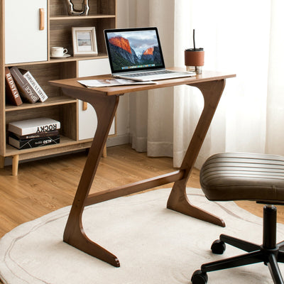Bamboo Z-Shaped Spacious Sofa Side Table with Space-Saving Tabletop-Coffee 