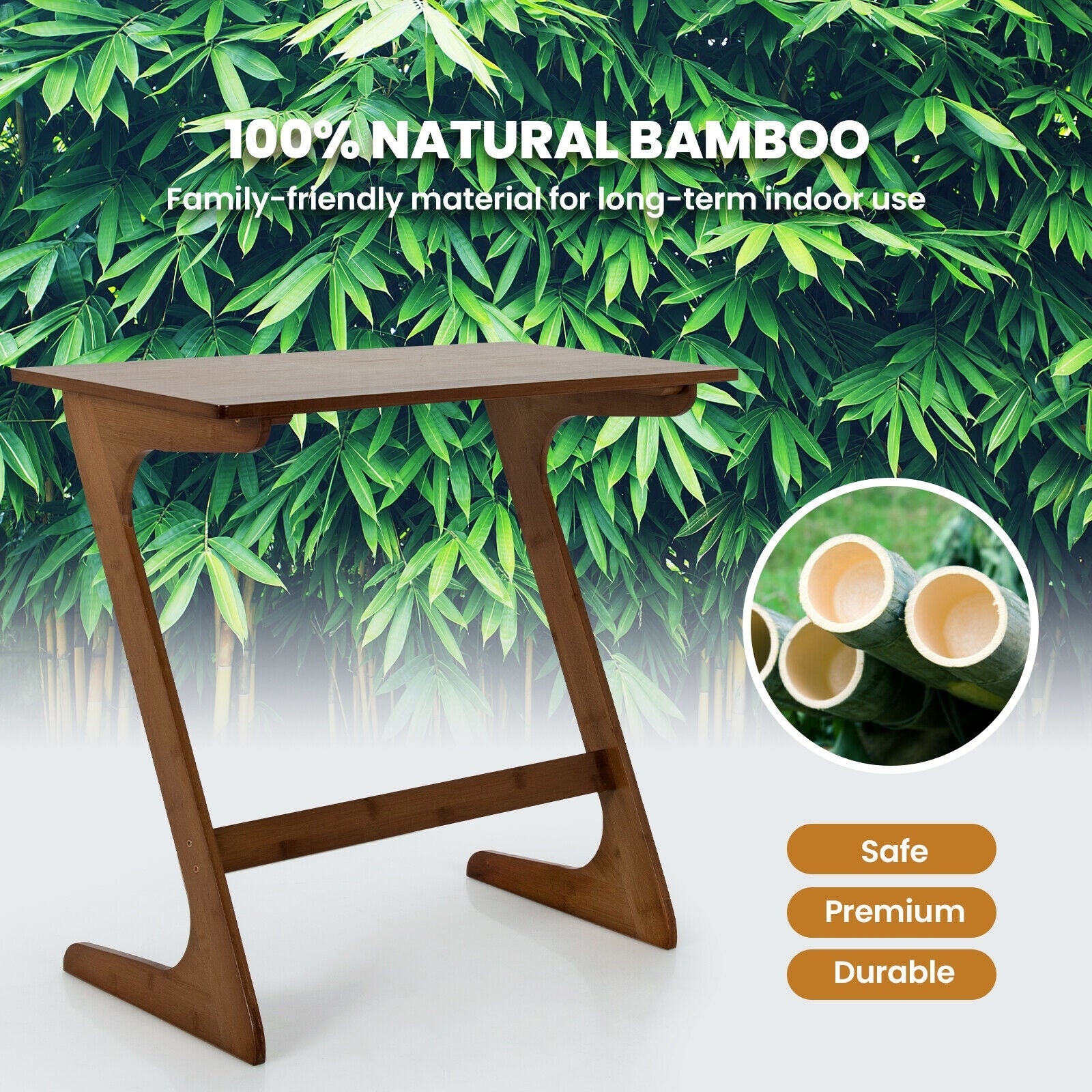 Bamboo Z-Shaped Spacious Sofa Side Table with Space-Saving Tabletop-Coffee