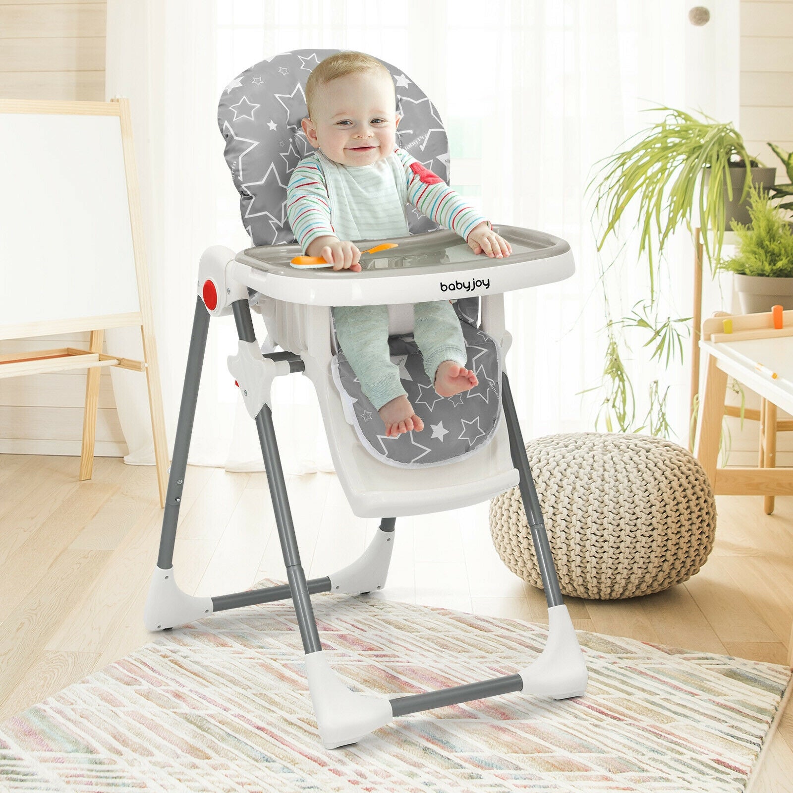 Folding Baby High Dining Chair with 6-Level Height Adjustment-Gray