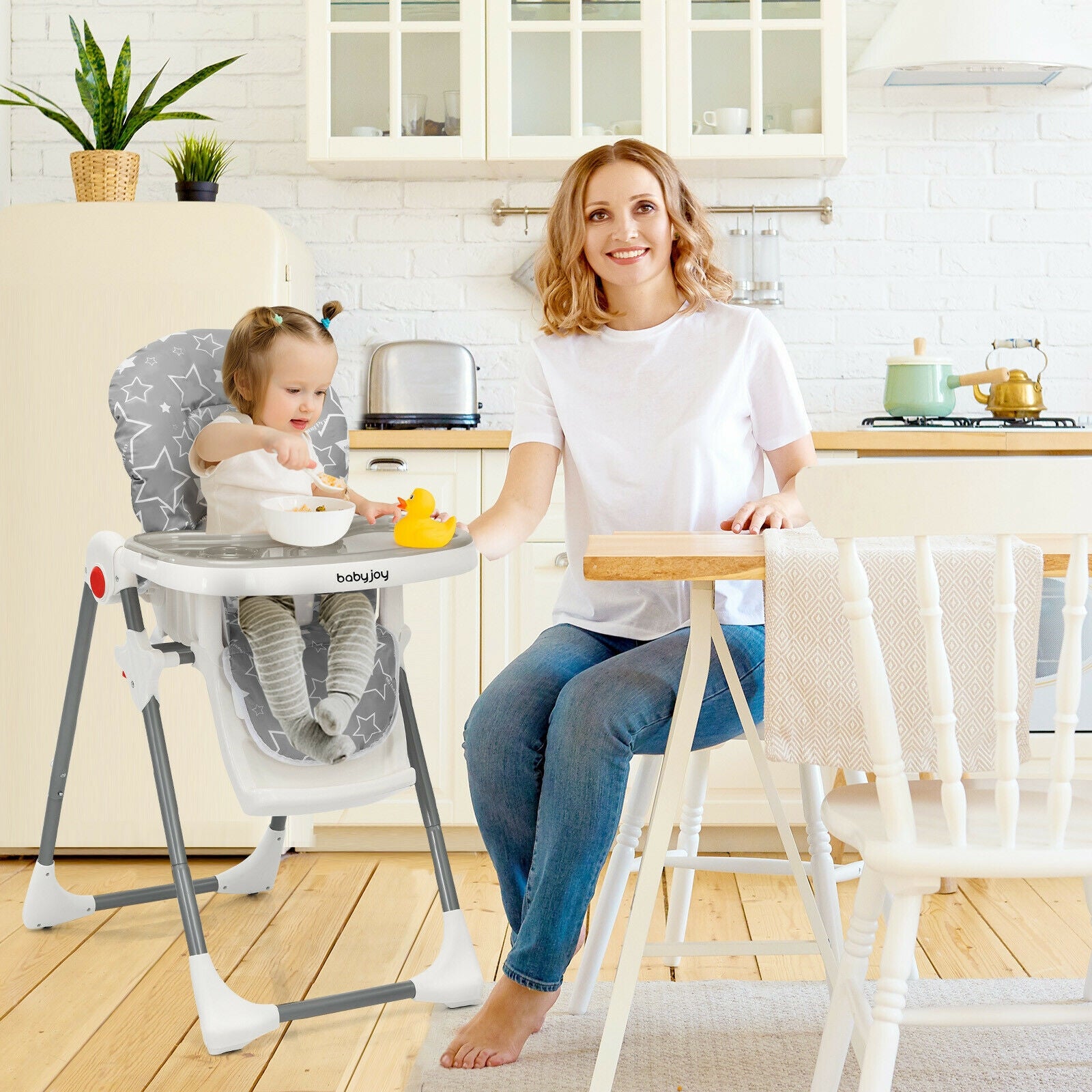 Folding Baby High Dining Chair with 6-Level Height Adjustment-Gray 