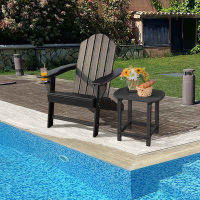 Outdoor Adirondack Chair with Built-in Cup Holder for Backyard Porch-Black 