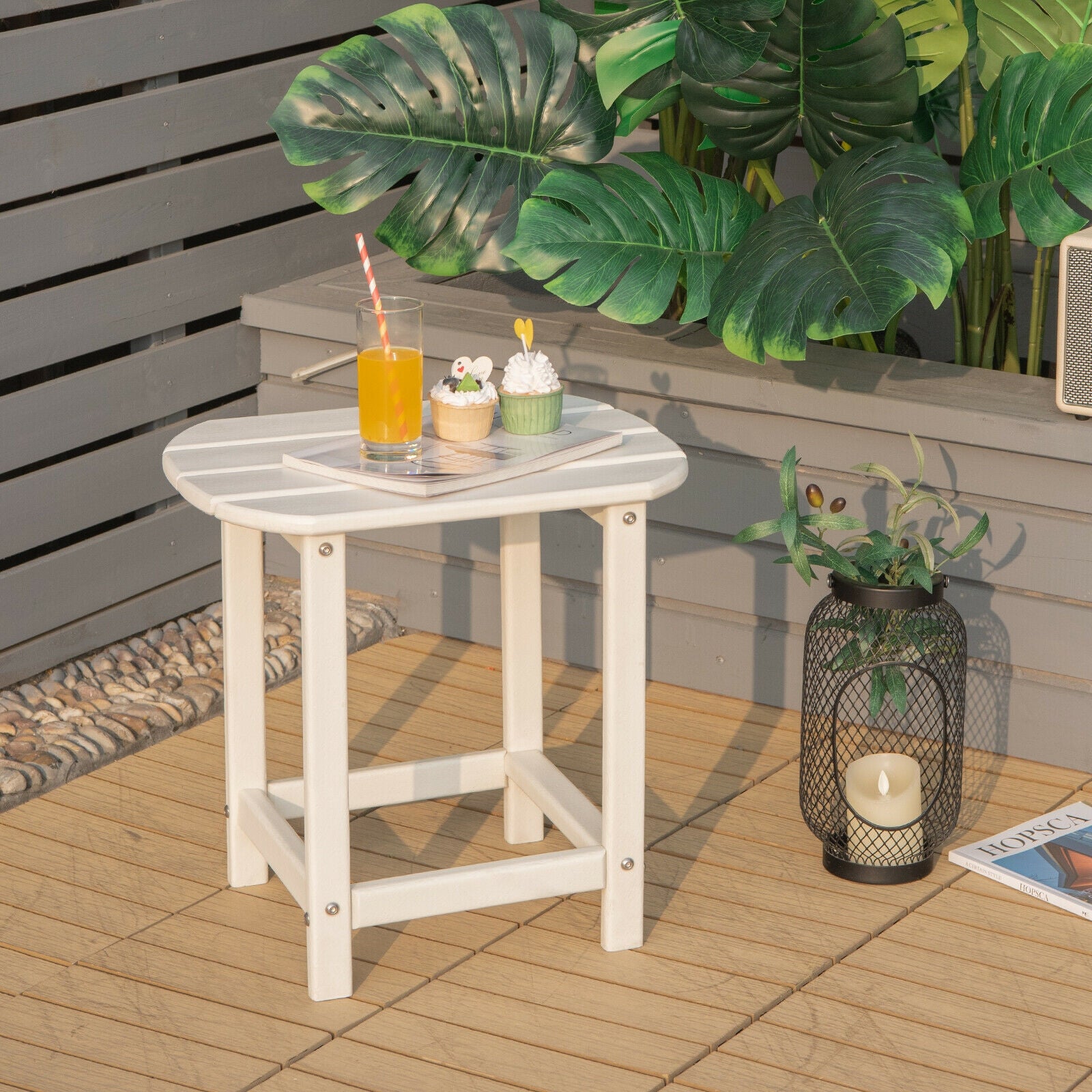 18 Inch Weather Resistant Side Table for Garden Yard Patio-White 