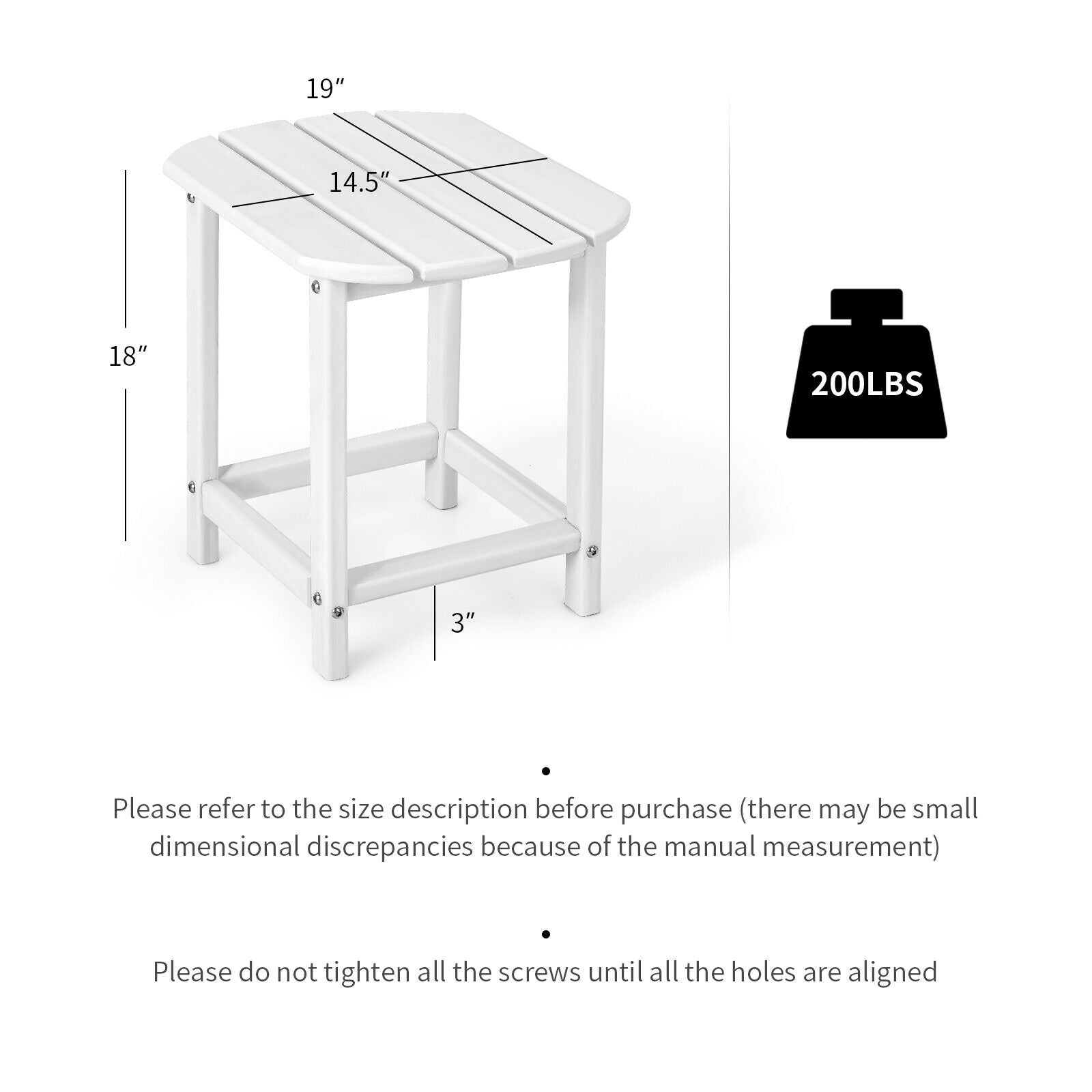 18 Inch Weather Resistant Side Table for Garden Yard Patio-White 