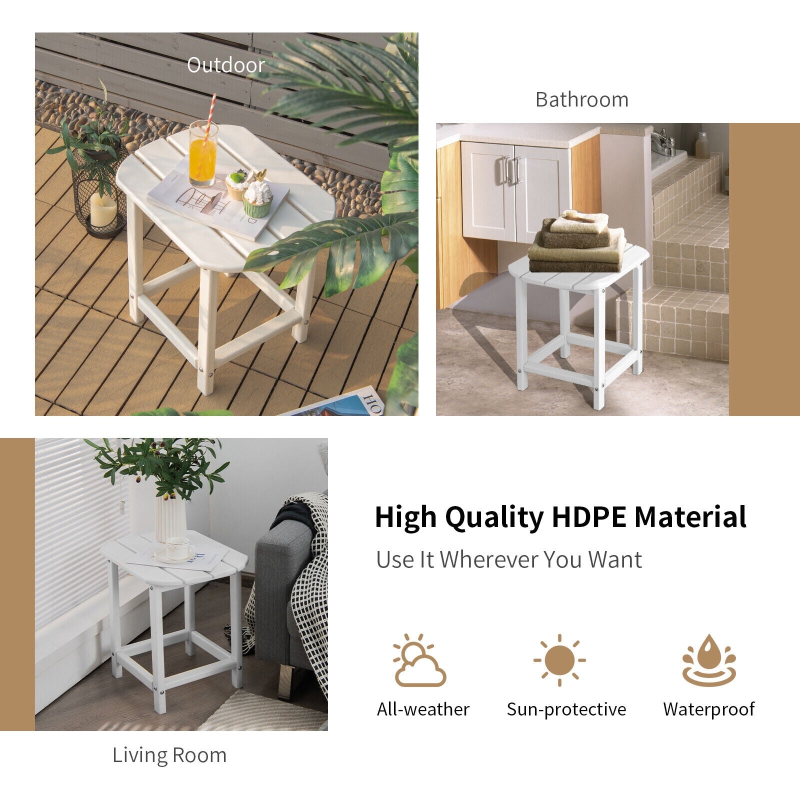 18 Inch Weather Resistant Side Table for Garden Yard Patio-White 