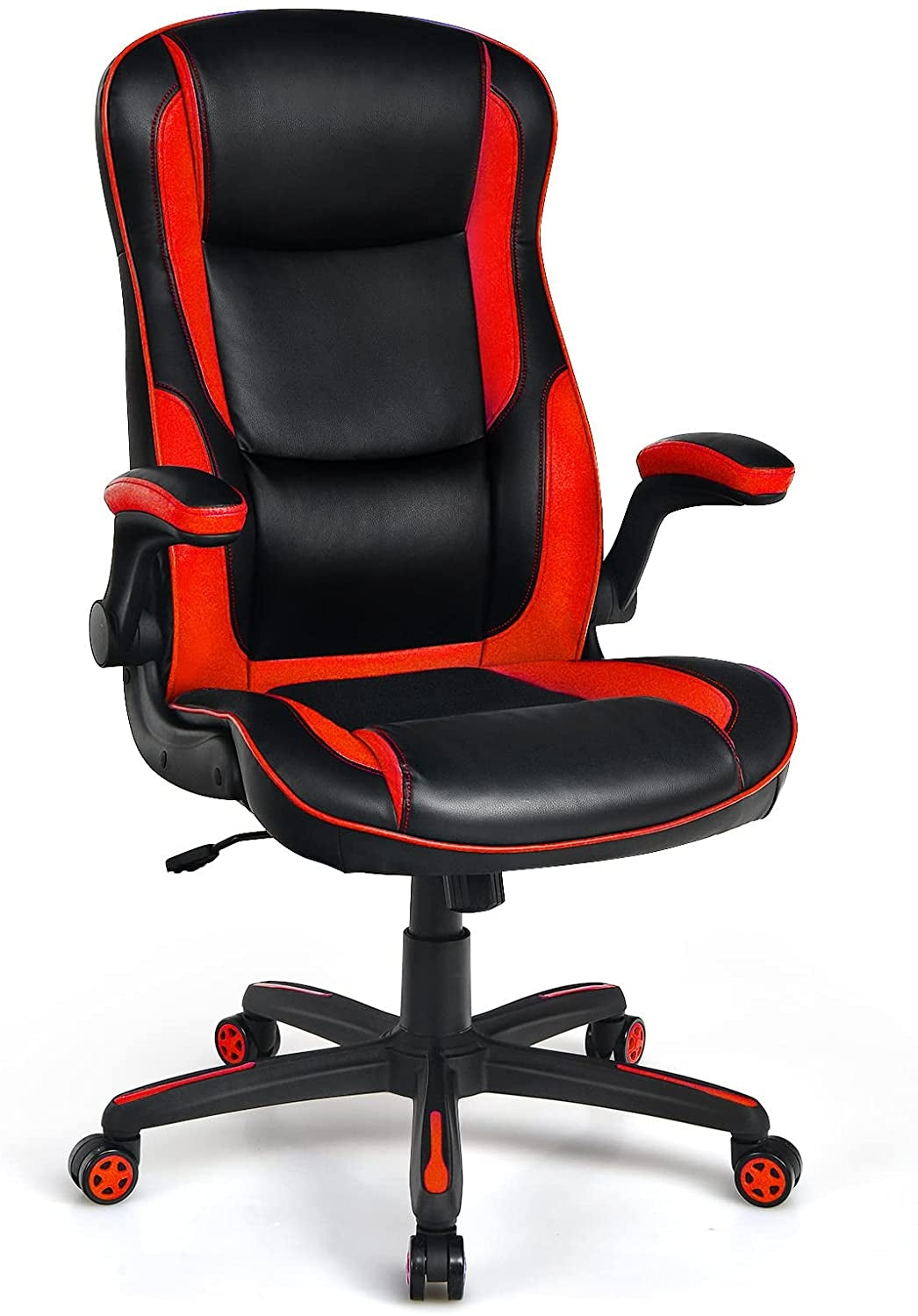 Racing Style Office Chair with PVC and PU Leather Seat-Red 