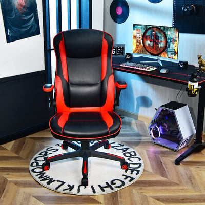 Racing Style Office Chair with PVC and PU Leather Seat-Red 