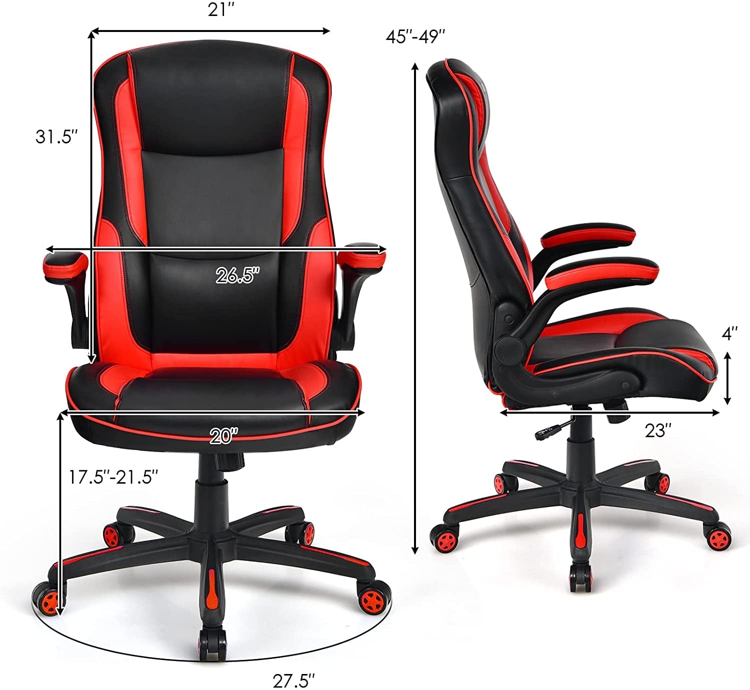 Racing Style Office Chair with PVC and PU Leather Seat-Red 