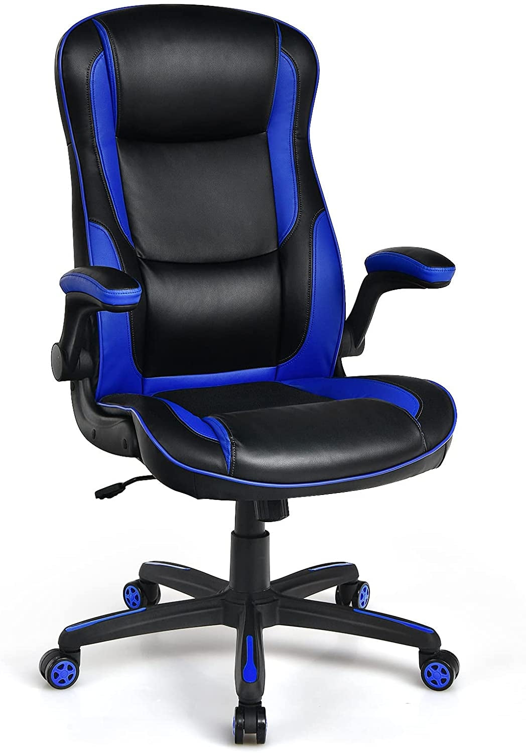 Racing Style Office Chair with PVC and PU Leather Seat-Blue 