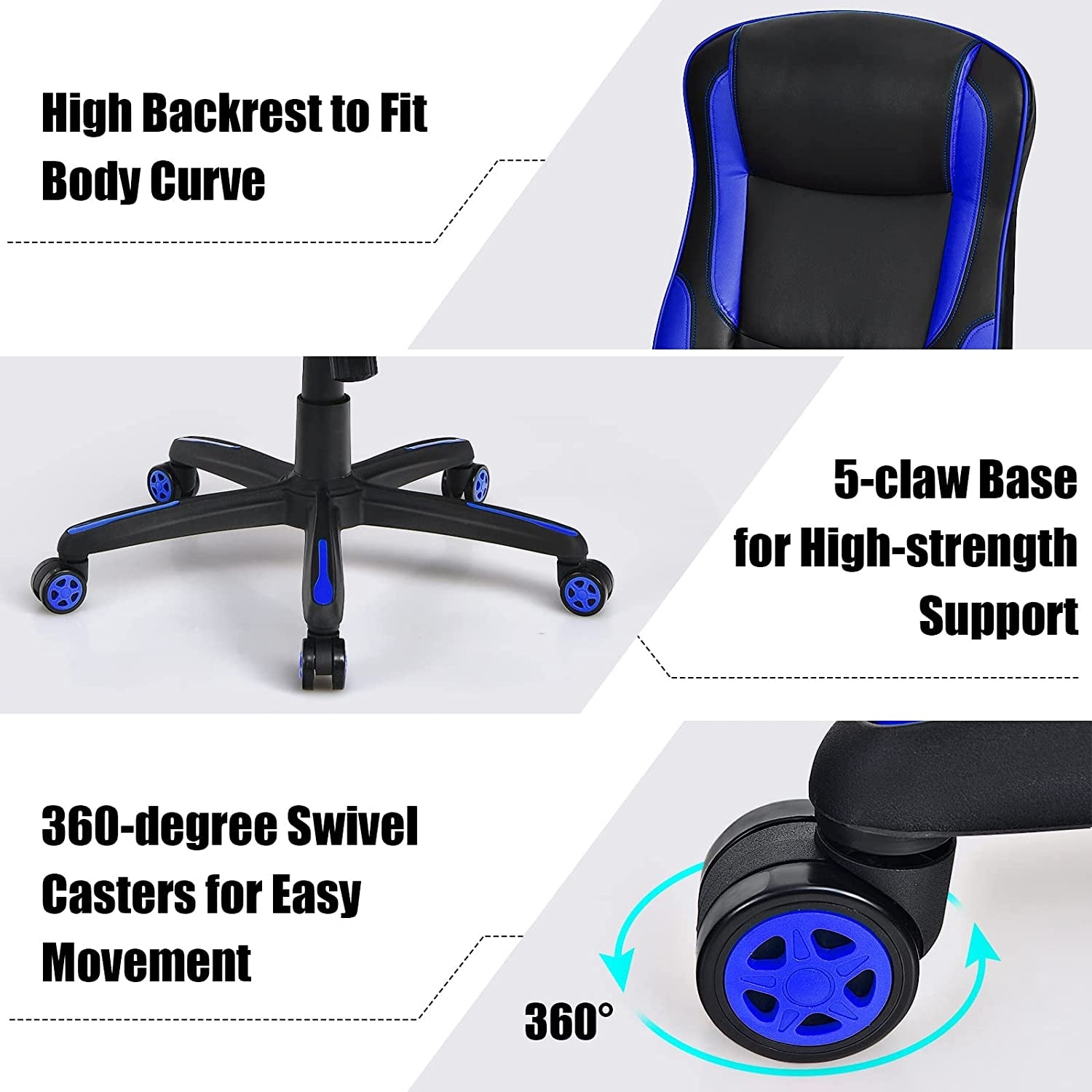 Racing Style Office Chair with PVC and PU Leather Seat-Blue