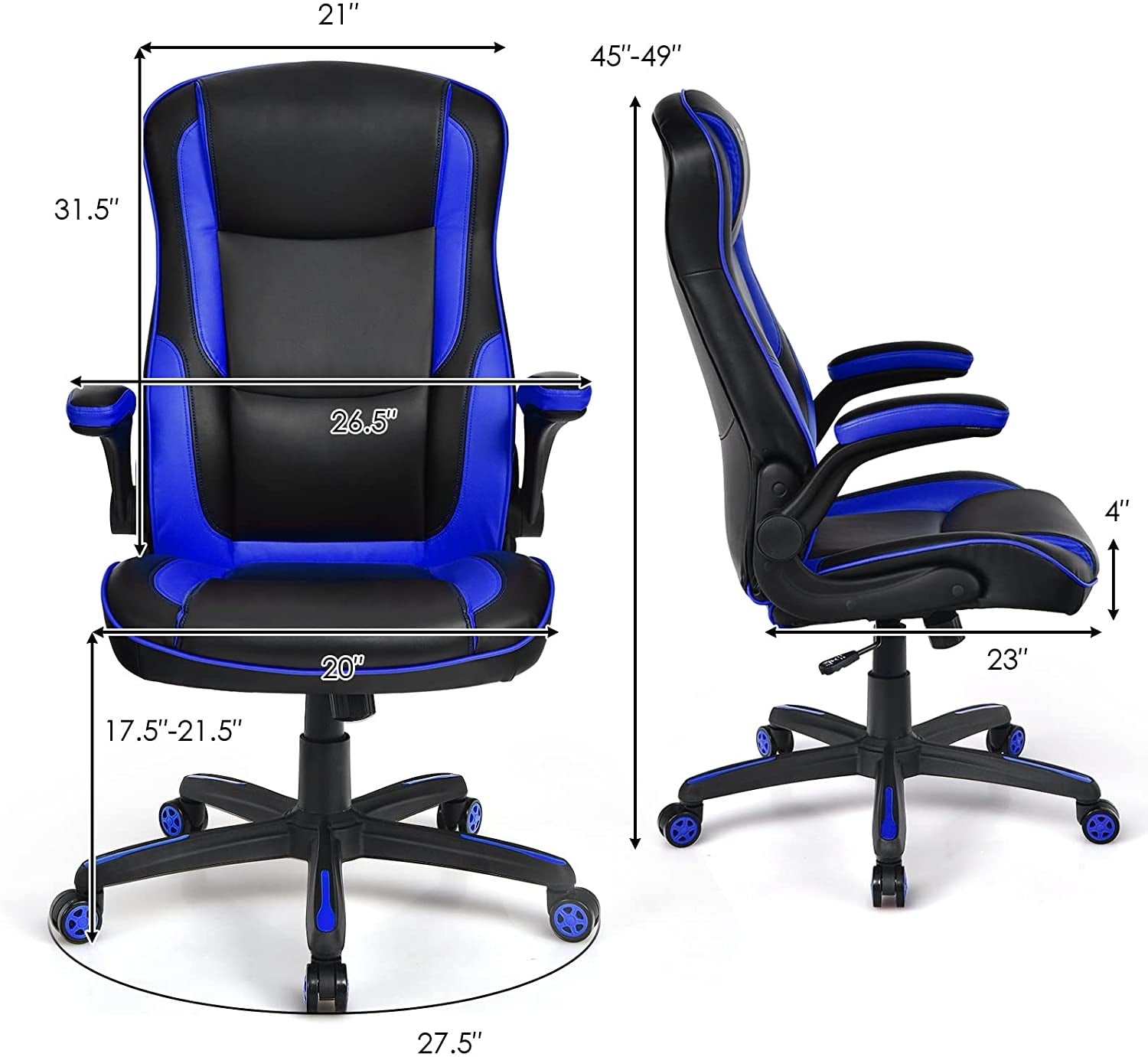 Racing Style Office Chair with PVC and PU Leather Seat-Blue 