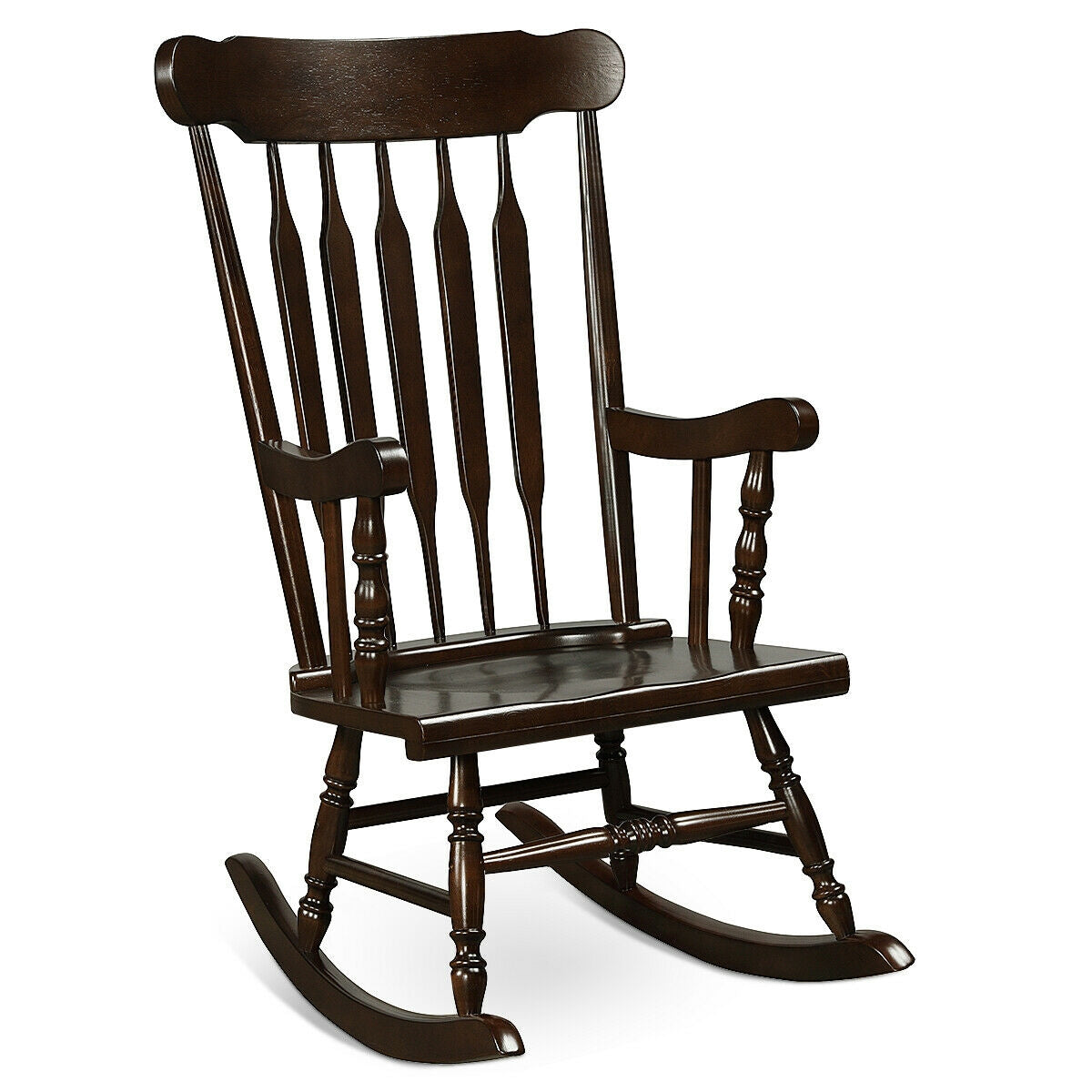 Solid Wood Porch Glossy Finish Rocking Chair-Brown