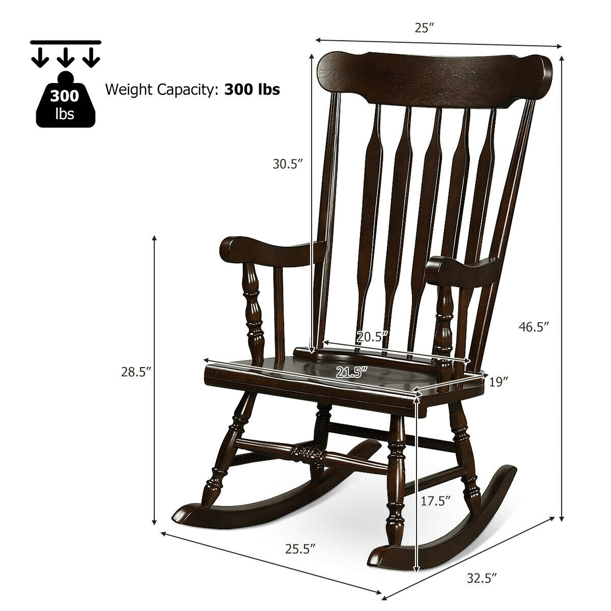 Solid Wood Porch Glossy Finish Rocking Chair-Brown