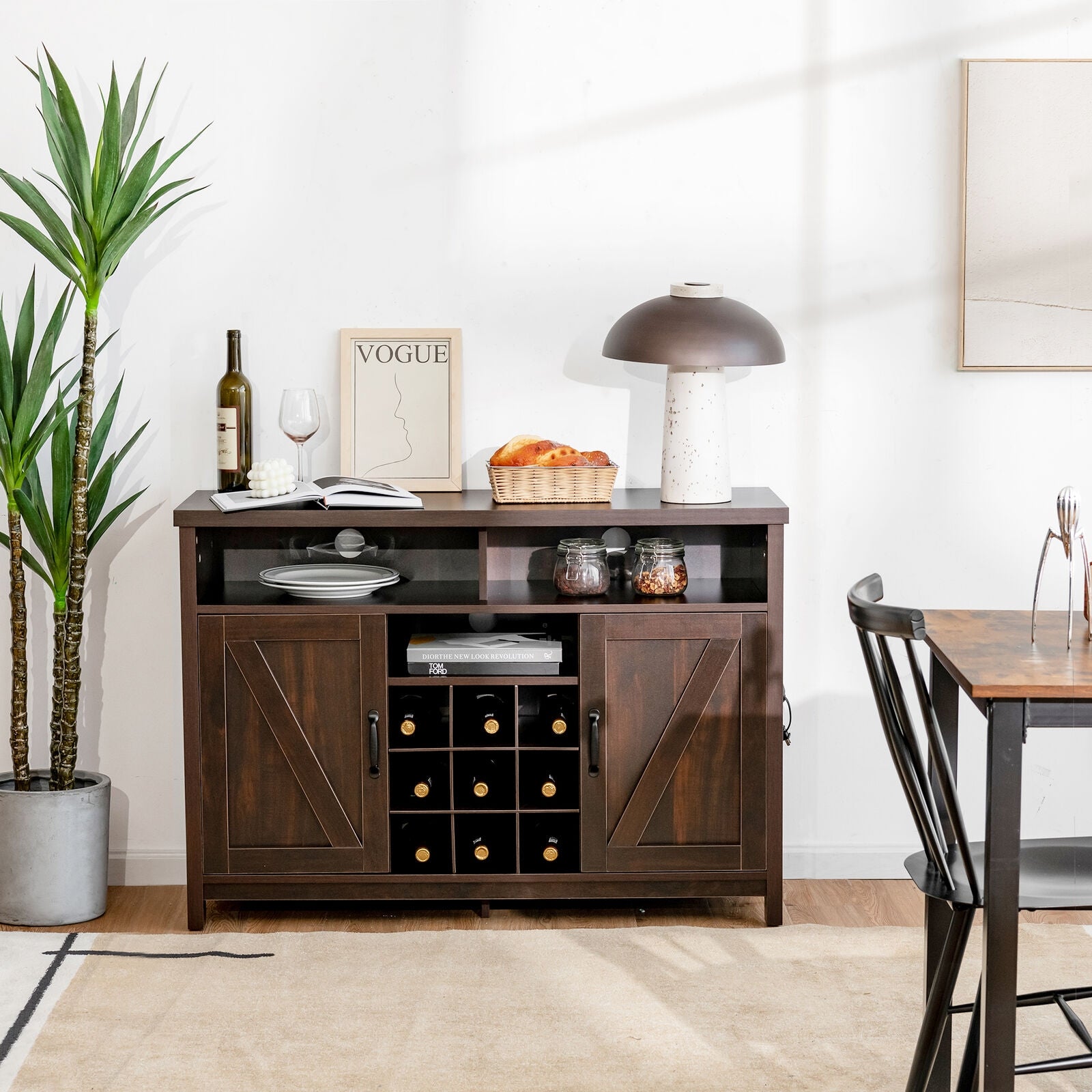 Farmhouse Sideboard with Detachable Wine Rack and Cabinets-Dark Brown