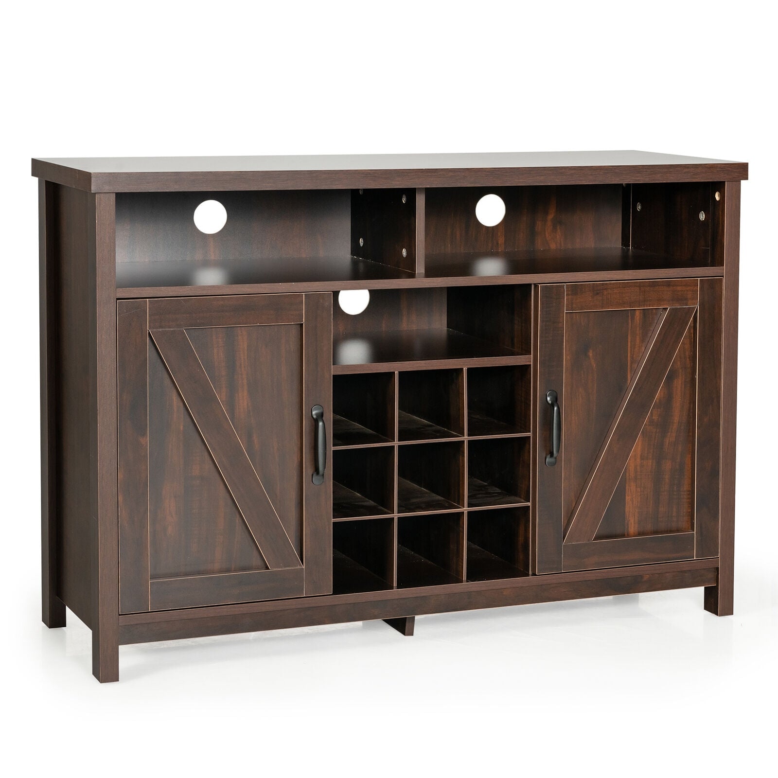 Farmhouse Sideboard with Detachable Wine Rack and Cabinets-Dark Brown