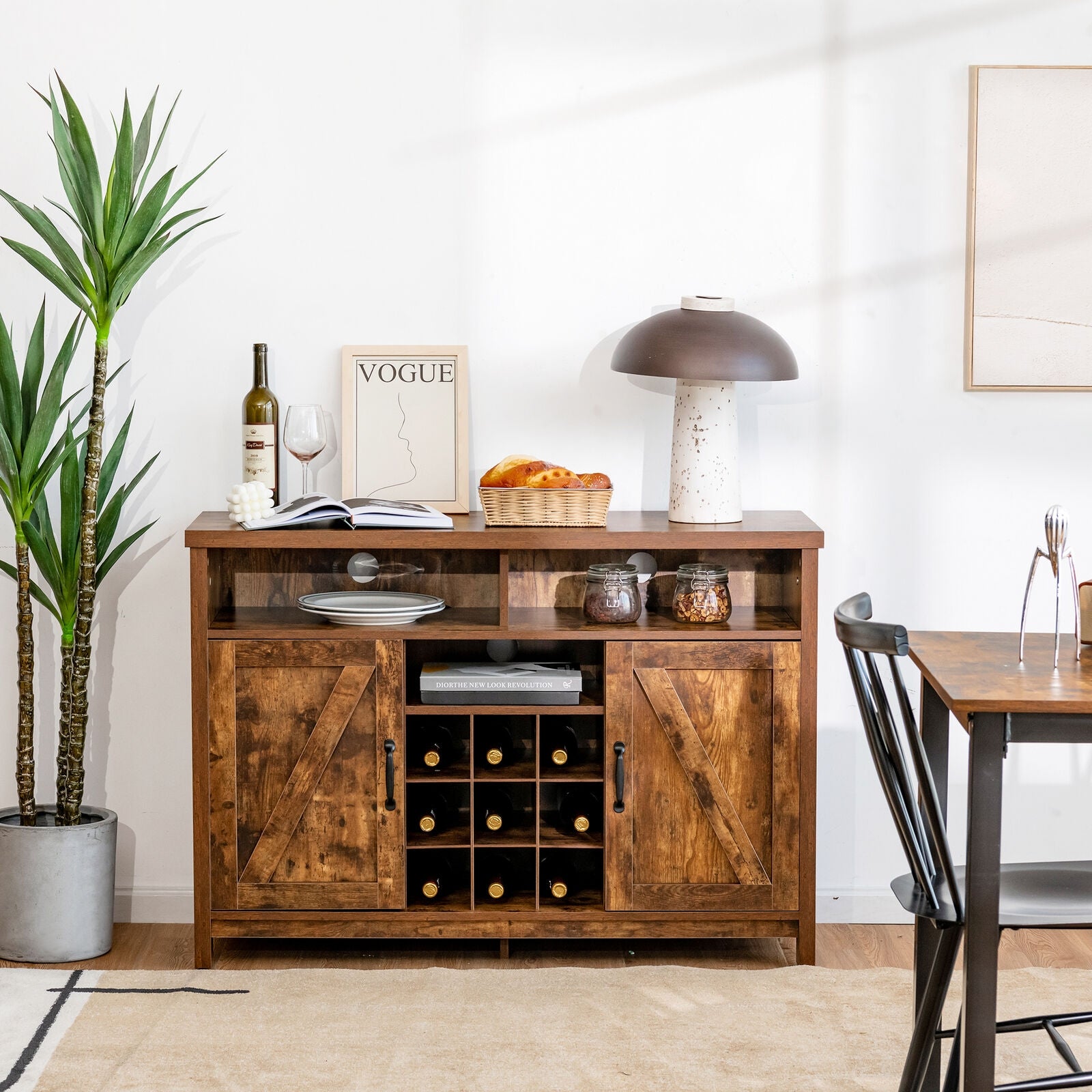 Farmhouse Sideboard with Detachable Wine Rack and Cabinets-Rustic Brown