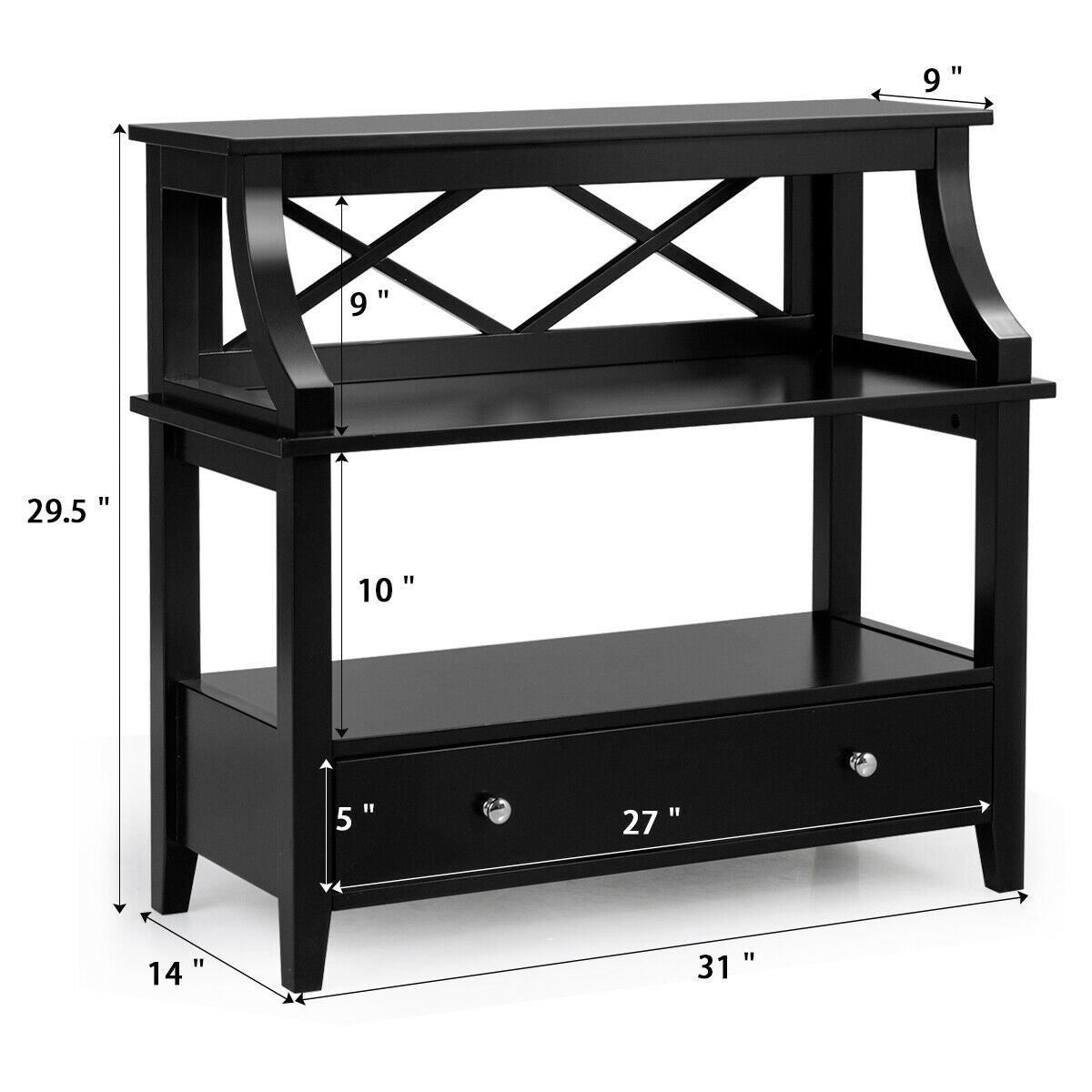 3-Tier Storage Rack End table Side Table with Slide Drawer -Black