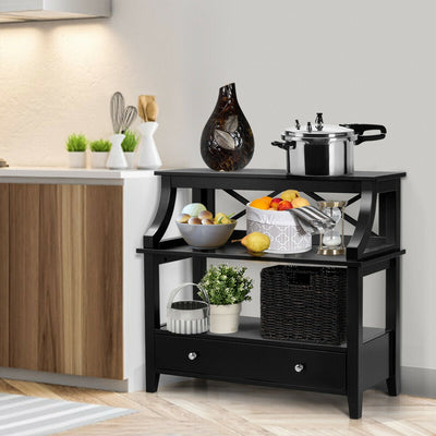 3-Tier Storage Rack End table Side Table with Slide Drawer -Black 