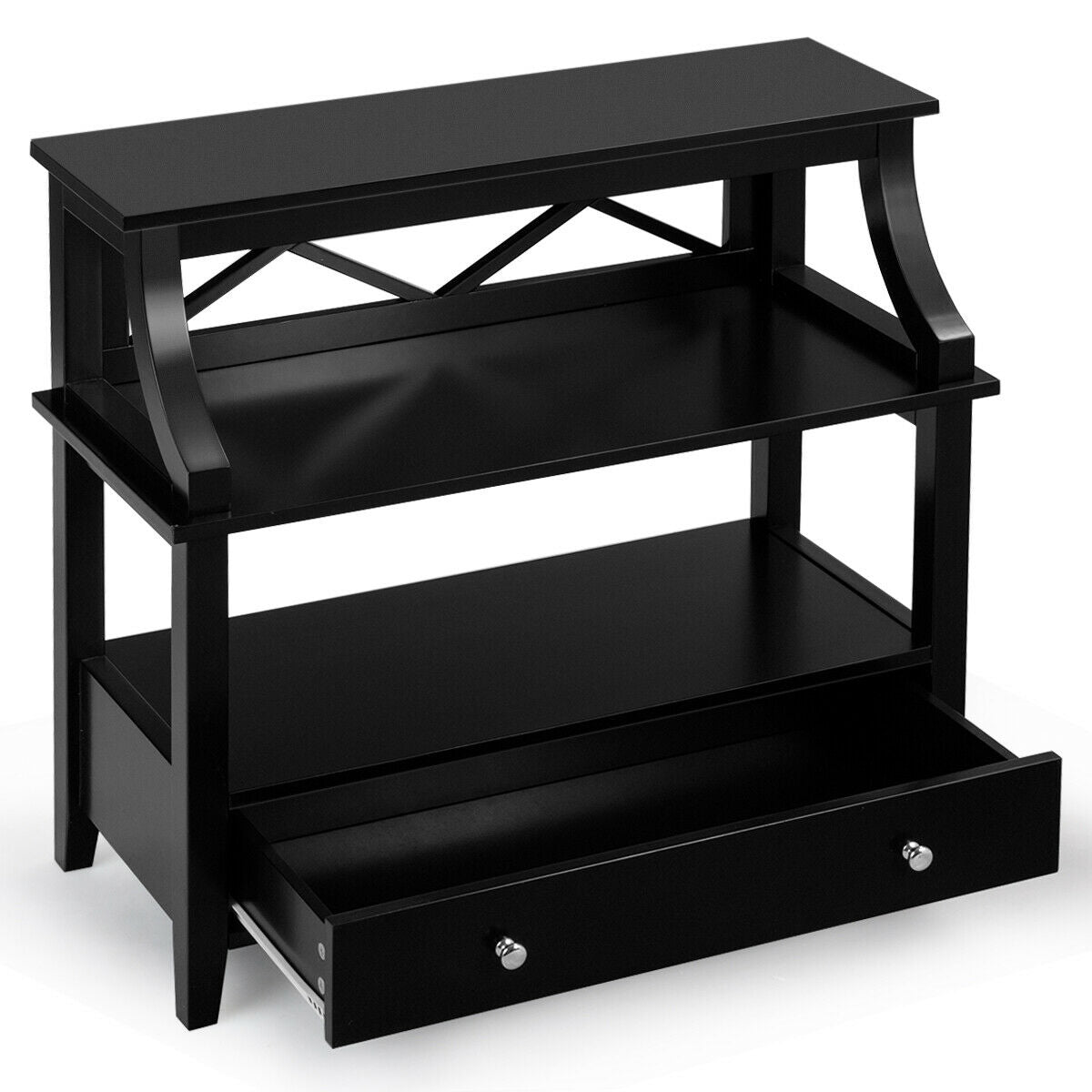 3-Tier Storage Rack End table Side Table with Slide Drawer -Black